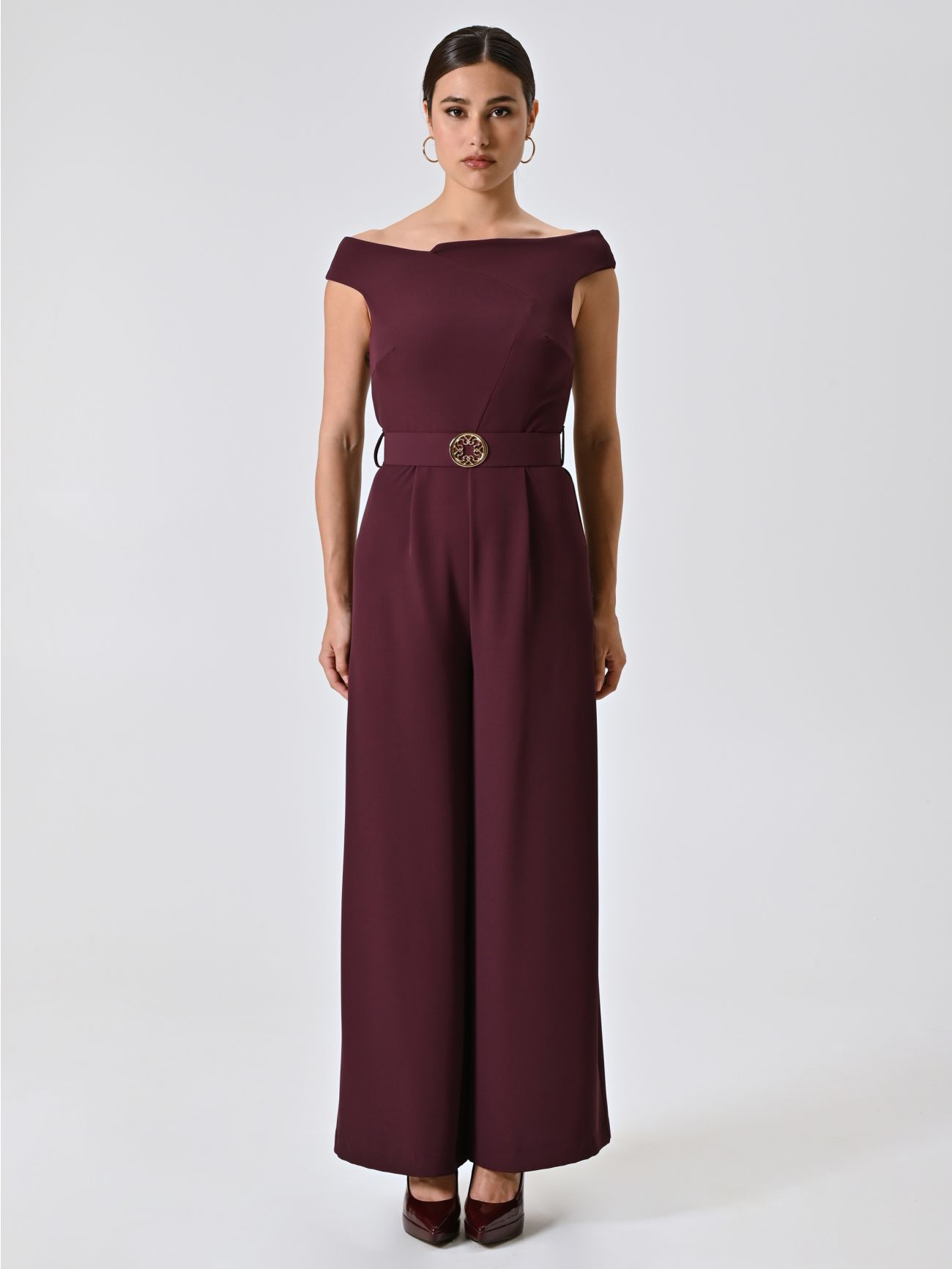 Tuta Bordeaux con Scollo Drappeggiato det_1
