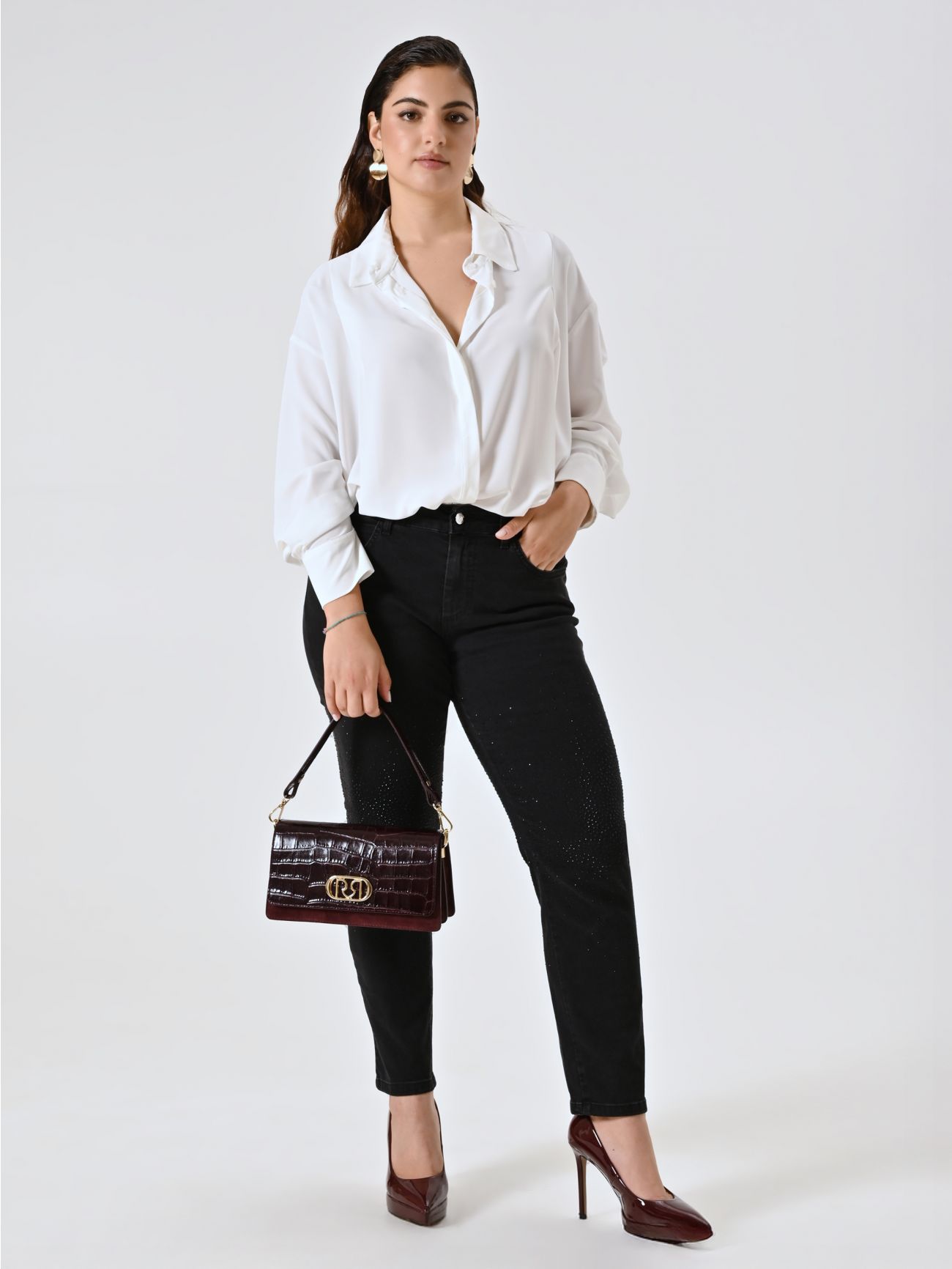 Curvy Black Rhinestone Jeans  Rinascimento