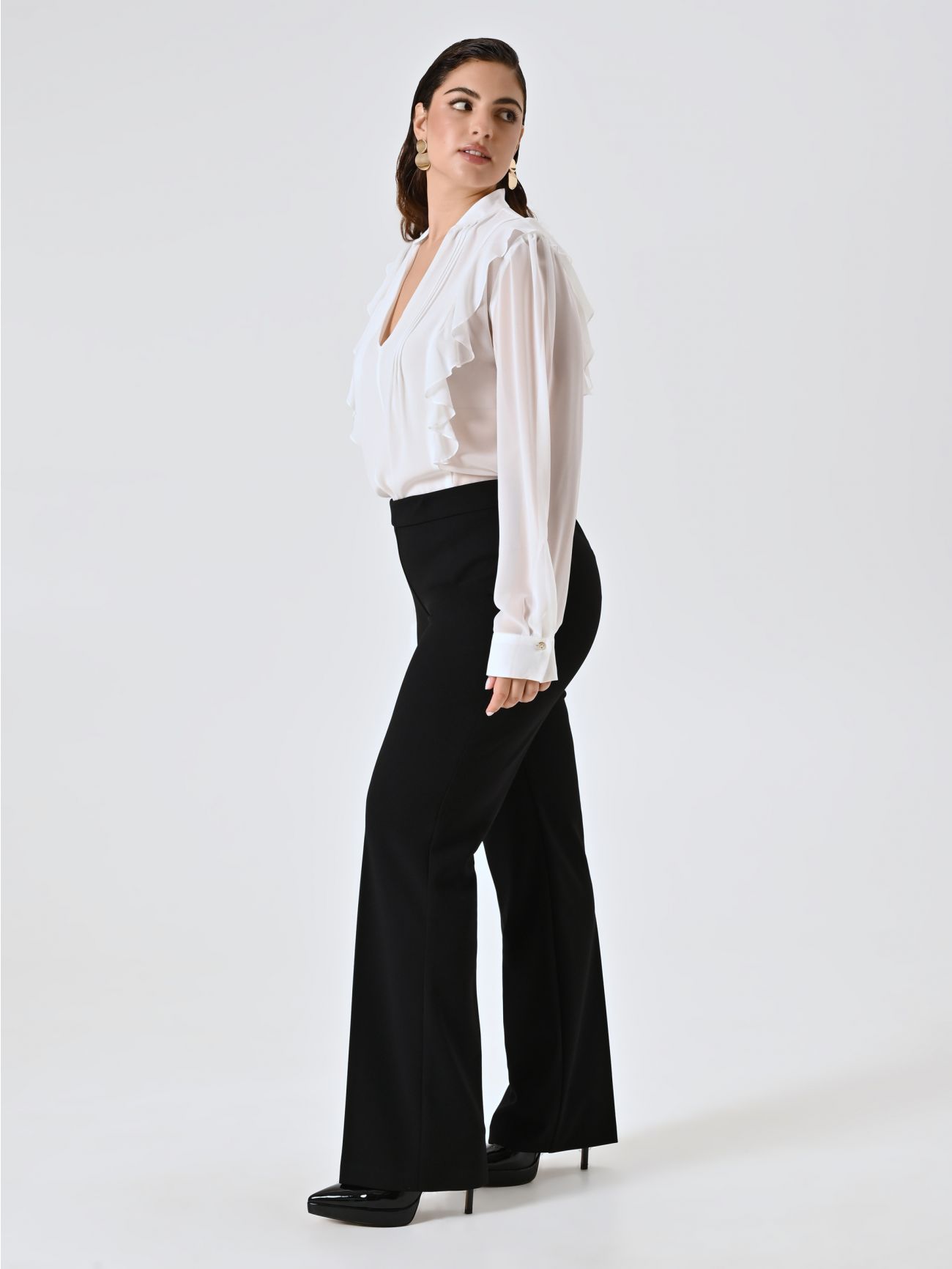 Curvy Black Palazzo Trousers in Scuba Crepe in_i7