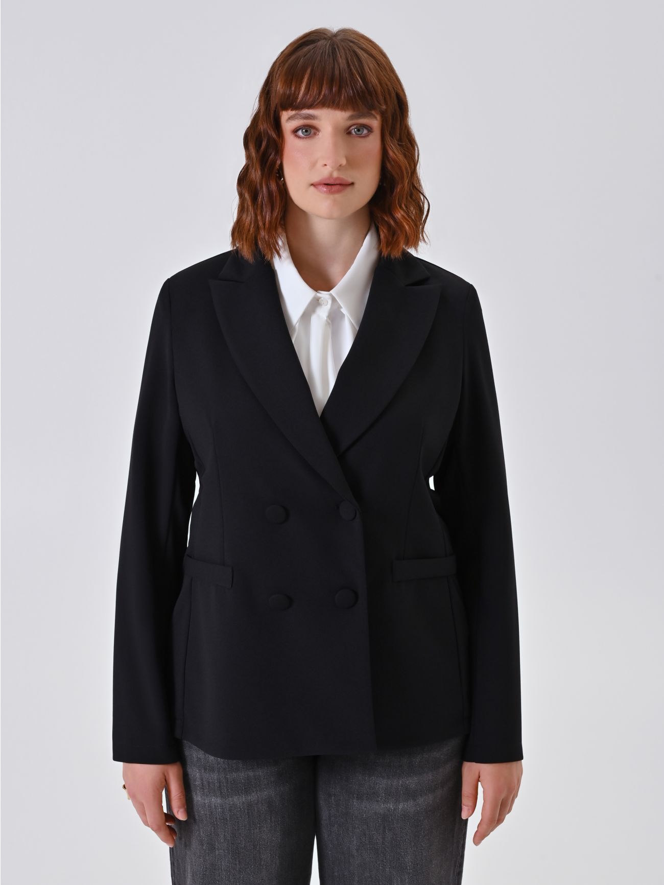 Curvy Black Double-Breasted Jacket det_2