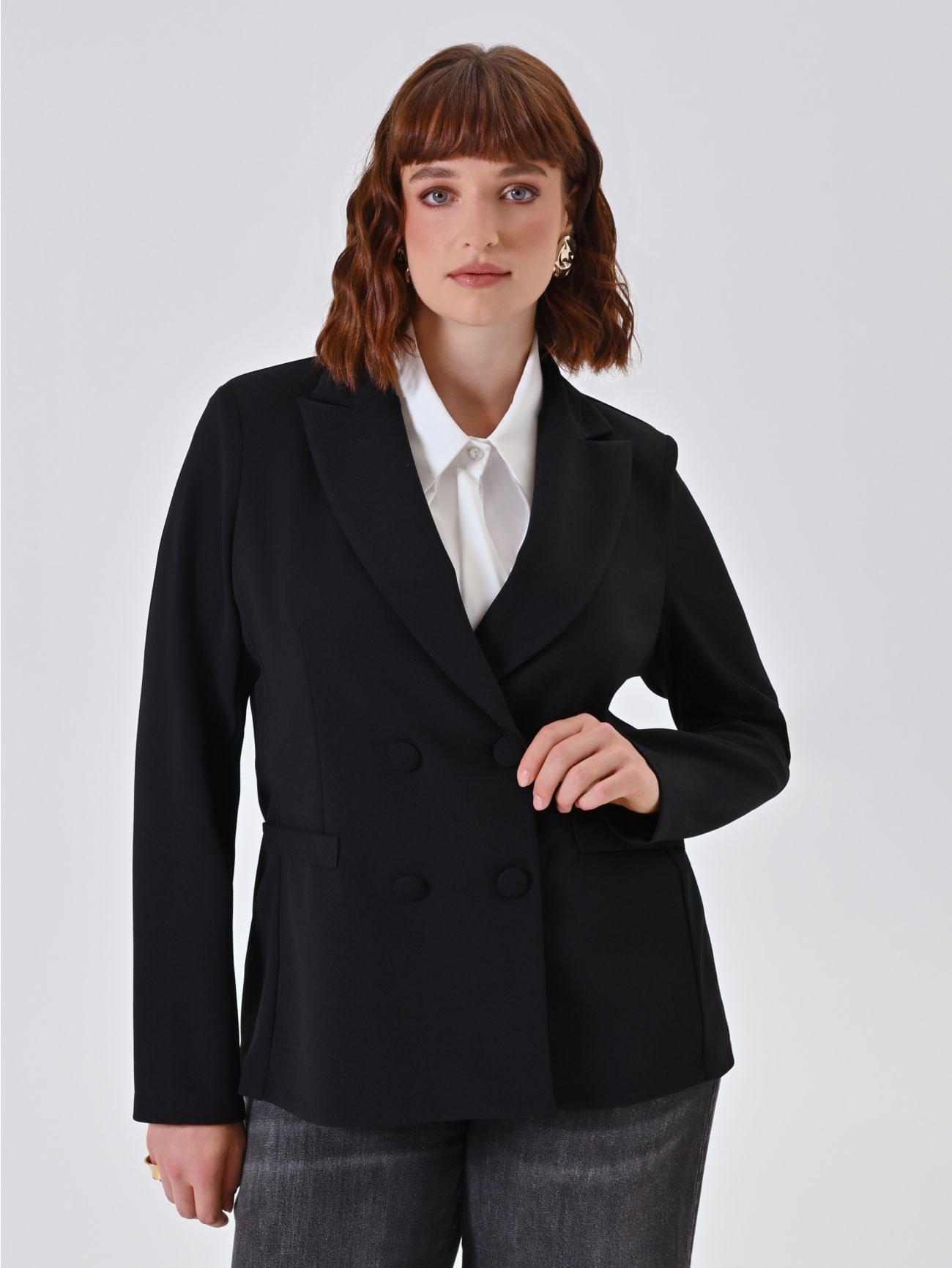 Curvy Black Double-Breasted Jacket in_i7