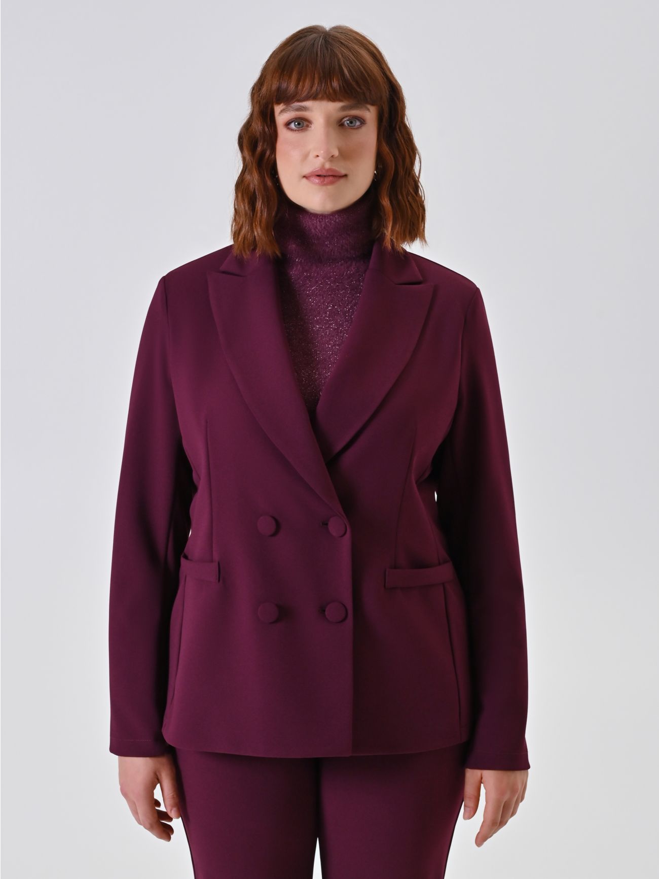 Zweireihiger Curvy-Blazer in Bordeaux det_2