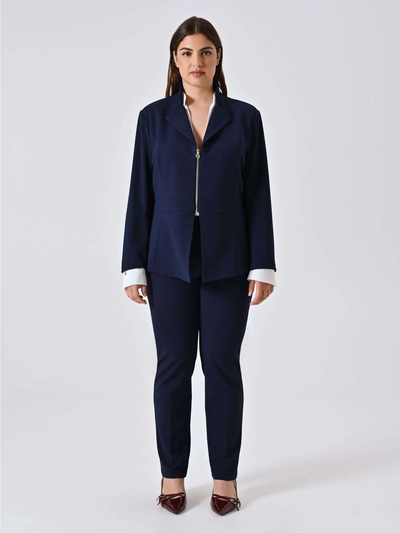 Veste curvy bleue avec fermeture éclair en néoprène det_1