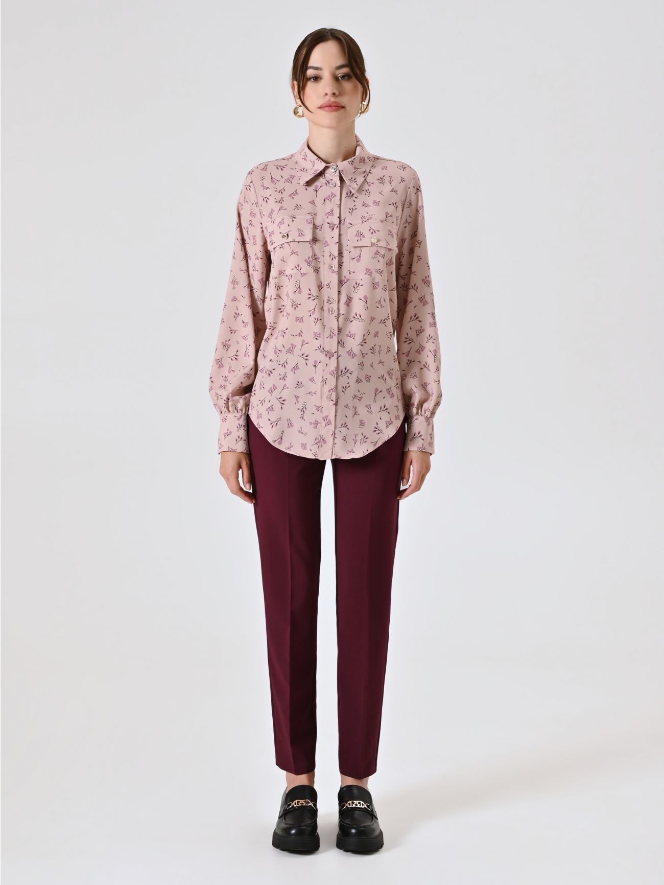 Floral Print Shirt in Pink and Burgundy det_1