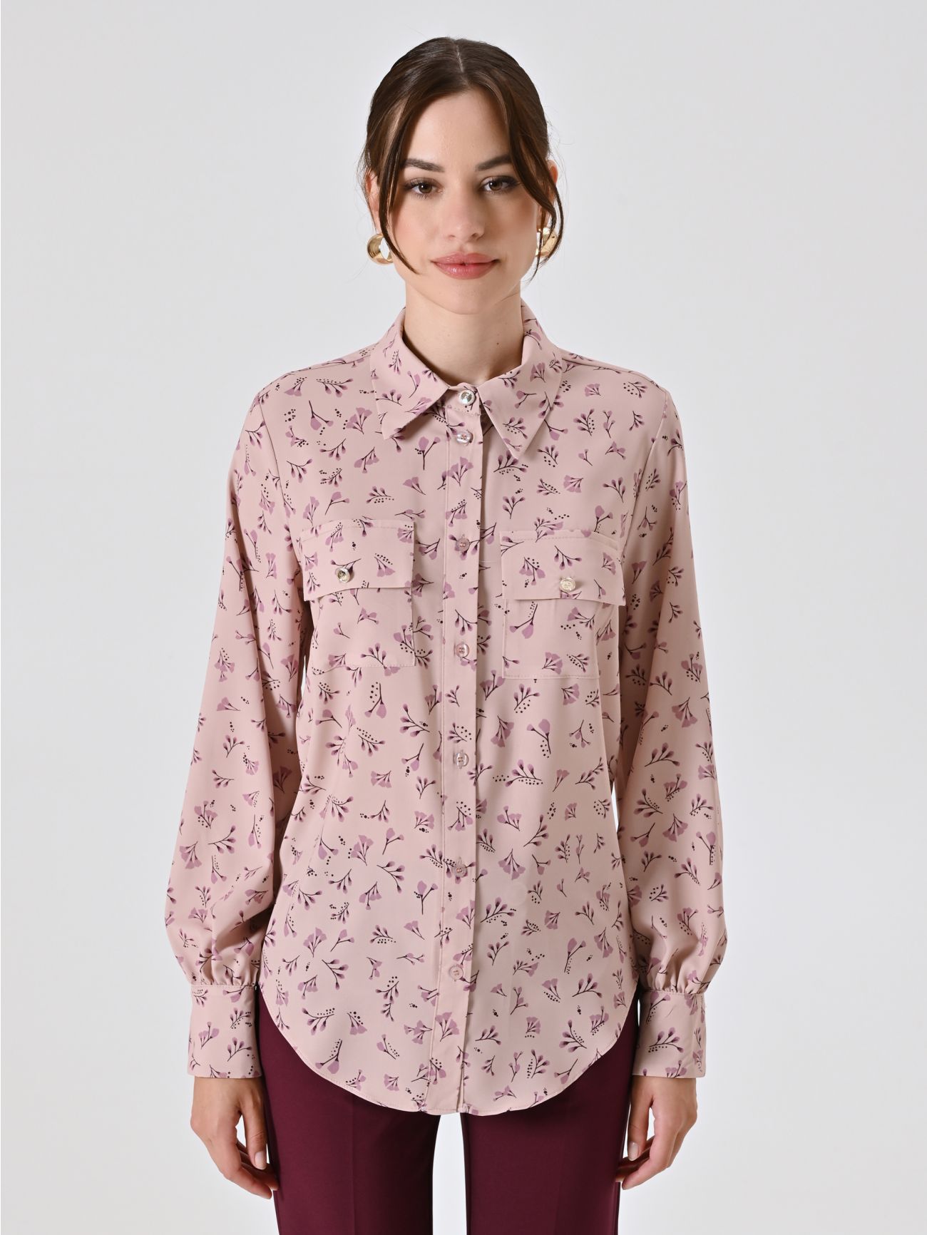 Floral Print Shirt in Pink and Burgundy det_2