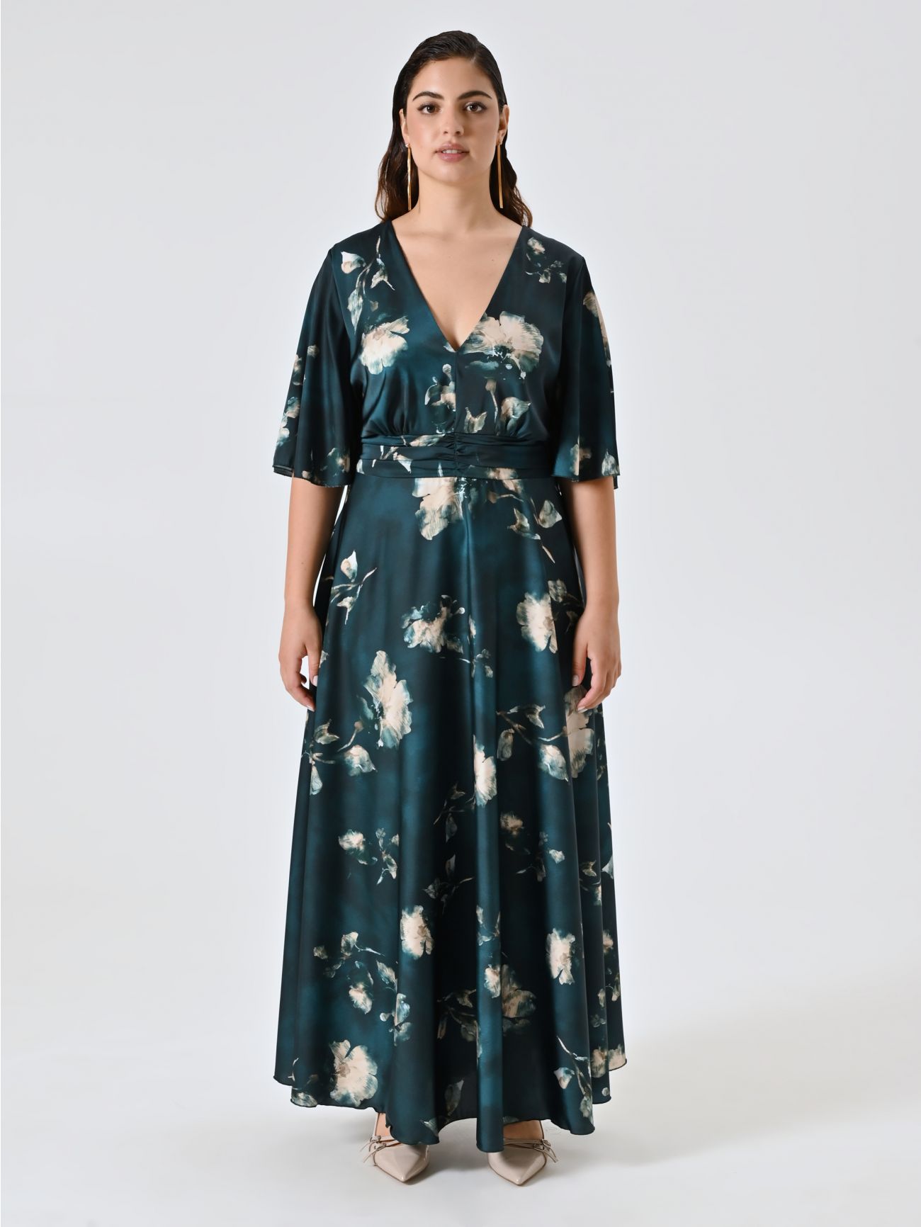 Curvy Long Green Floral Dress det_1