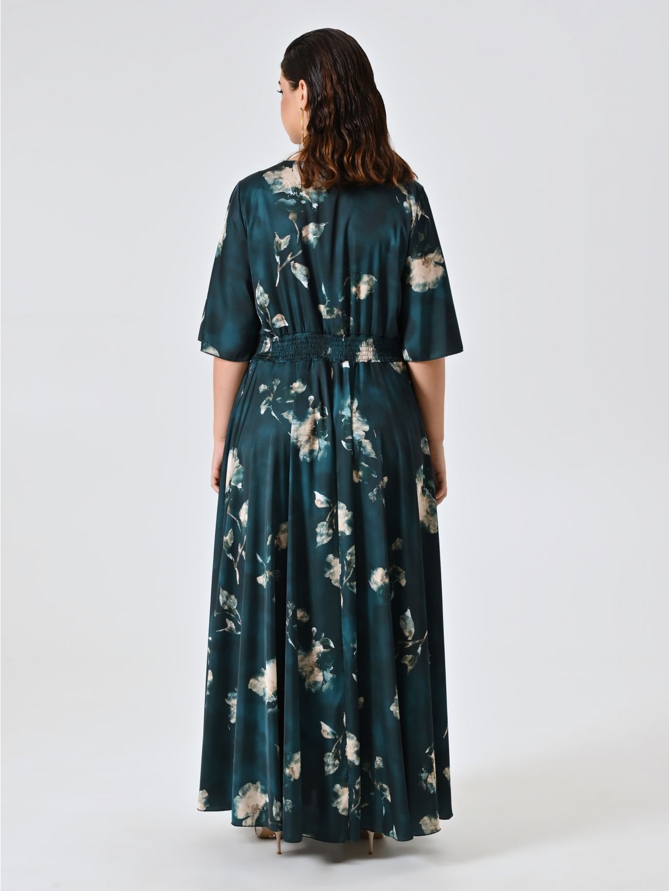 Curvy Long Green Floral Dress det_3