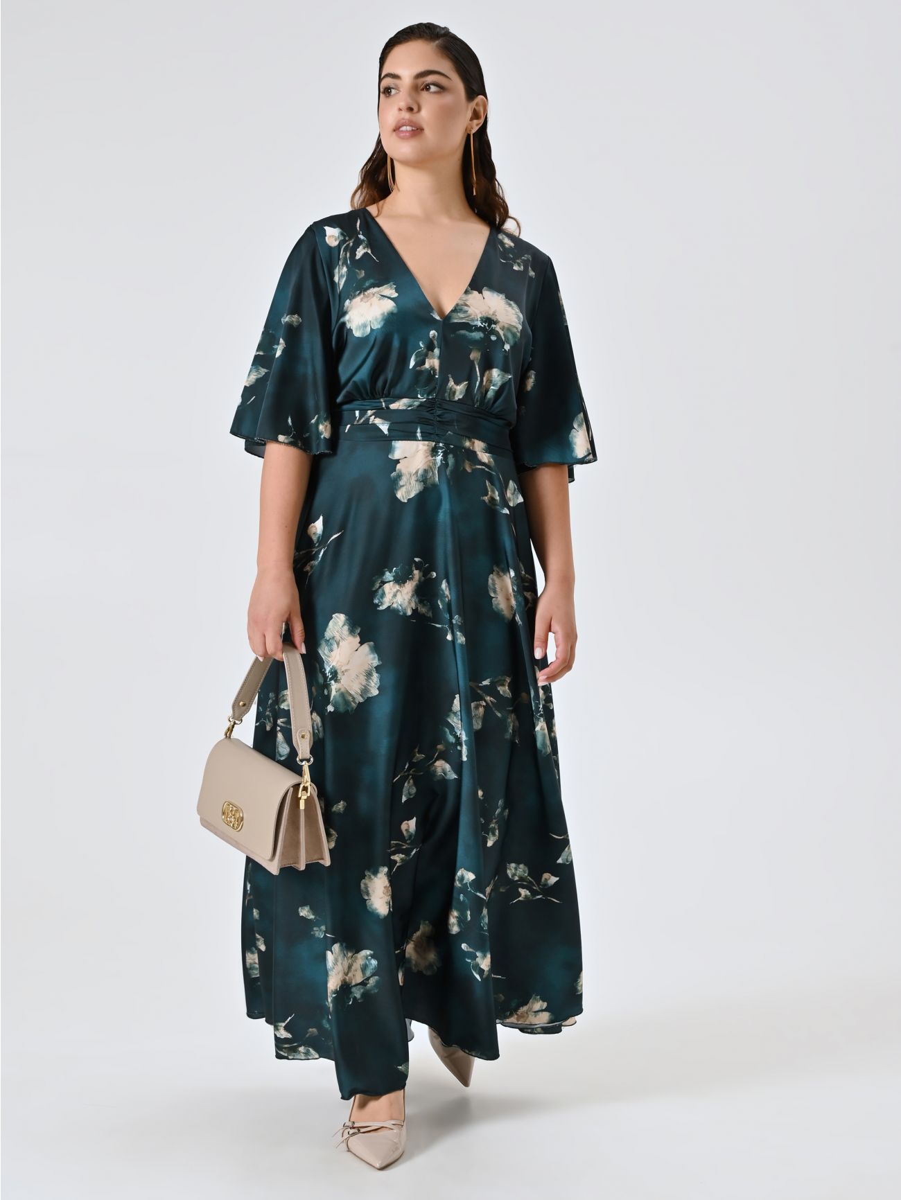 Curvy Long Green Floral Dress  Rinascimento