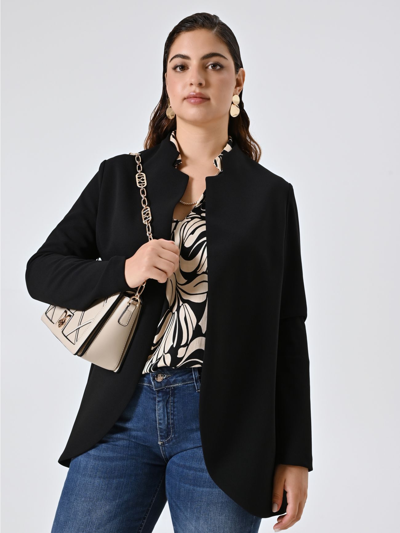 Curvy Black Open Jacket  Rinascimento