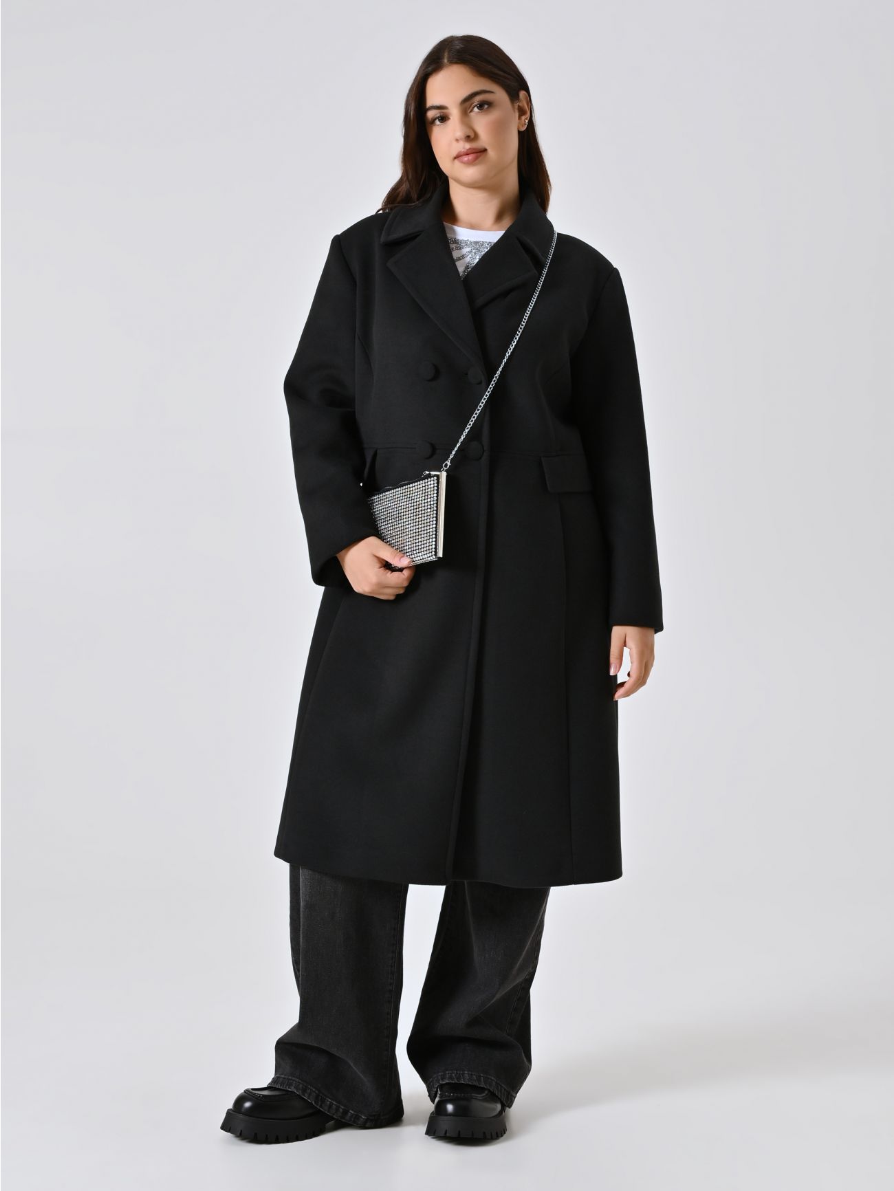 Cappotto Curvy Nero in Velour  Rinascimento