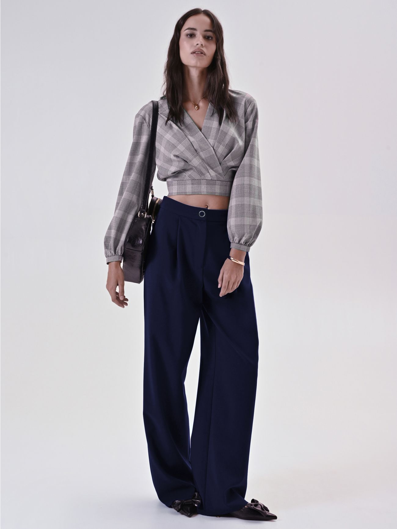 Pleated Palazzo Trousers in Blue Technical Fabric  Rinascimento