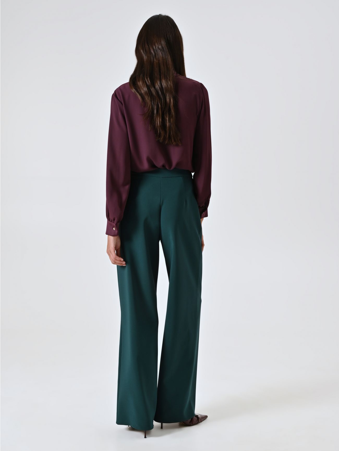 Pantaloni Palazzo Bordeaux con Pinces in Tessuto Tecnico  det_3