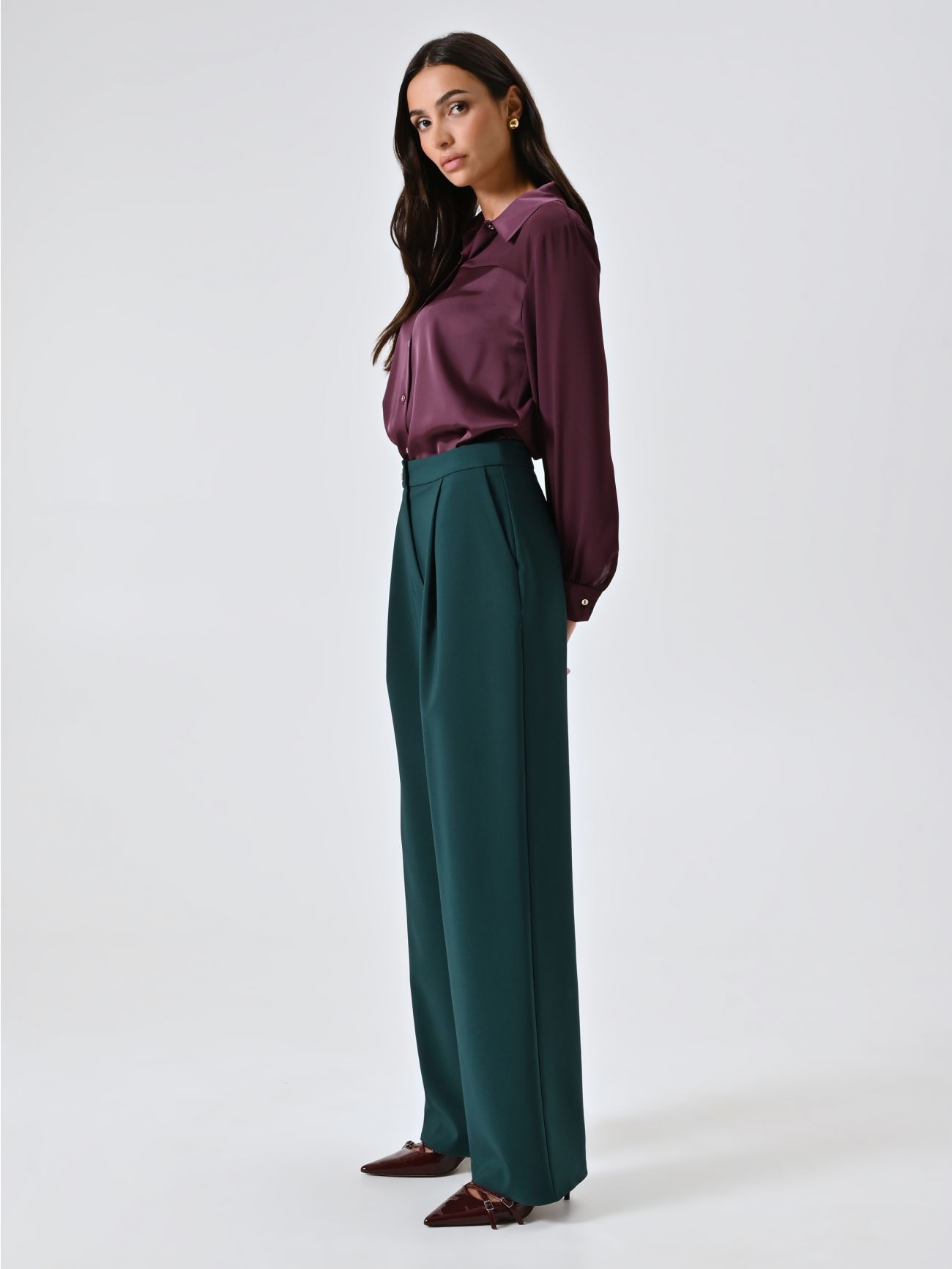 Pantaloni Palazzo Bordeaux con Pinces in Tessuto Tecnico  in_i7