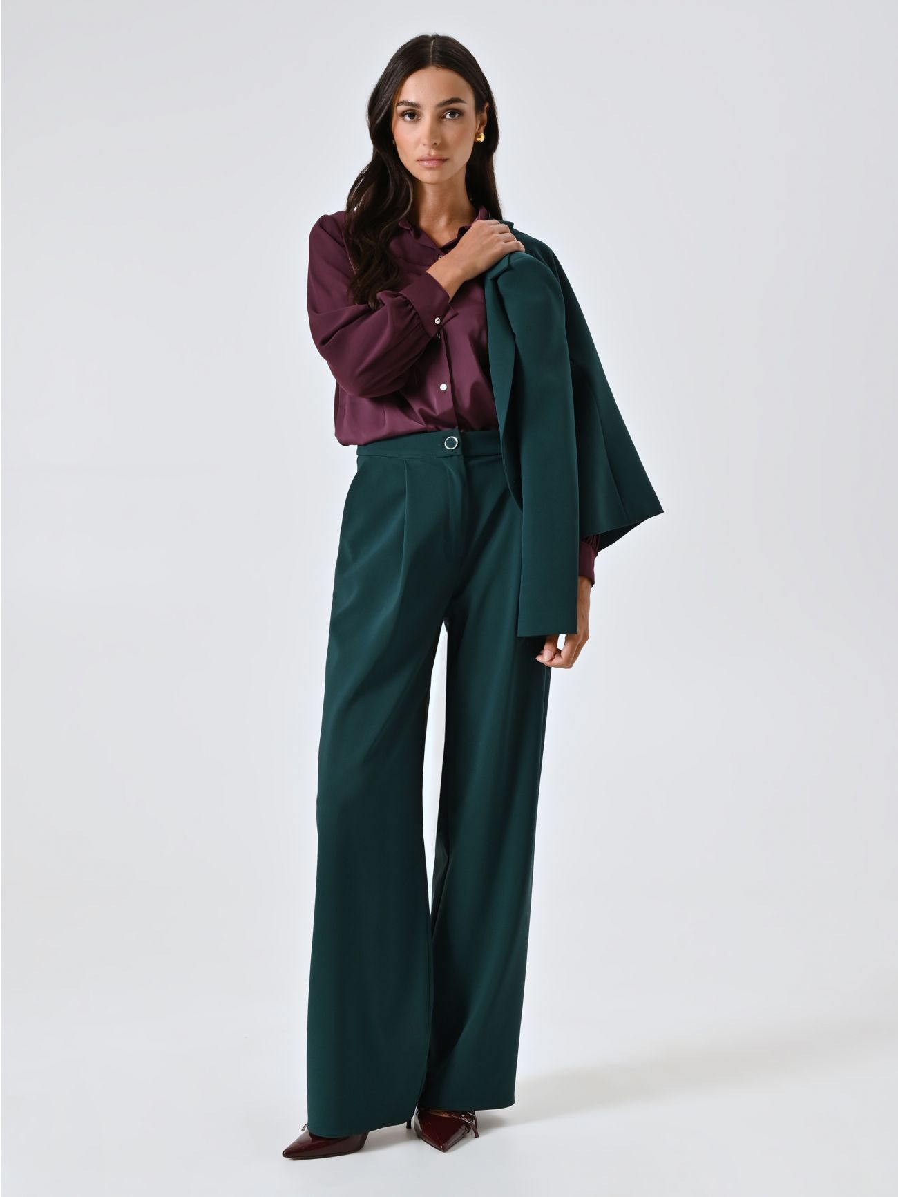 Pantaloni Palazzo Bordeaux con Pinces in Tessuto Tecnico  sp_e1