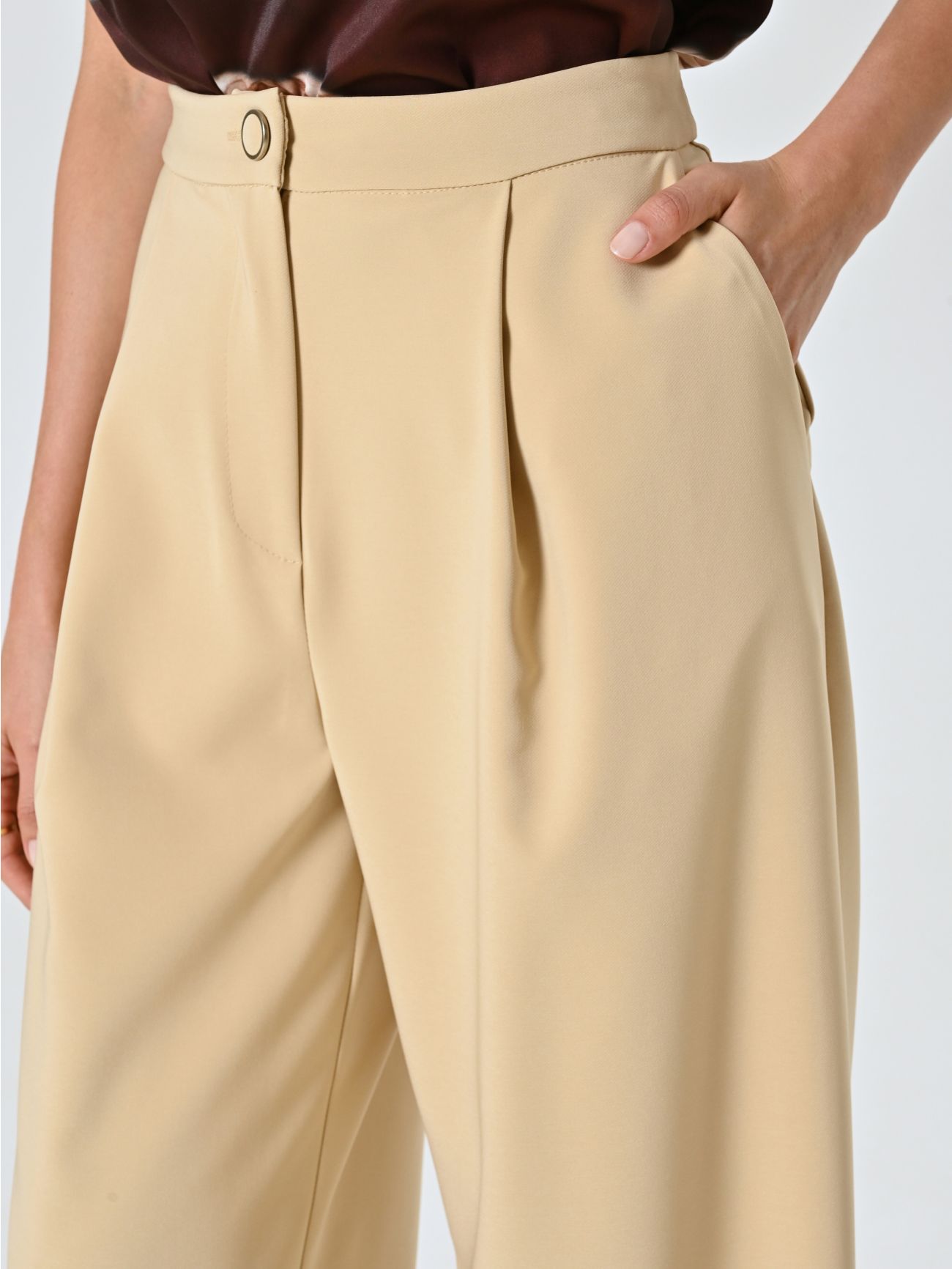 Dark Beige Palazzo Trousers with Darts in Technical Fabric in_i5