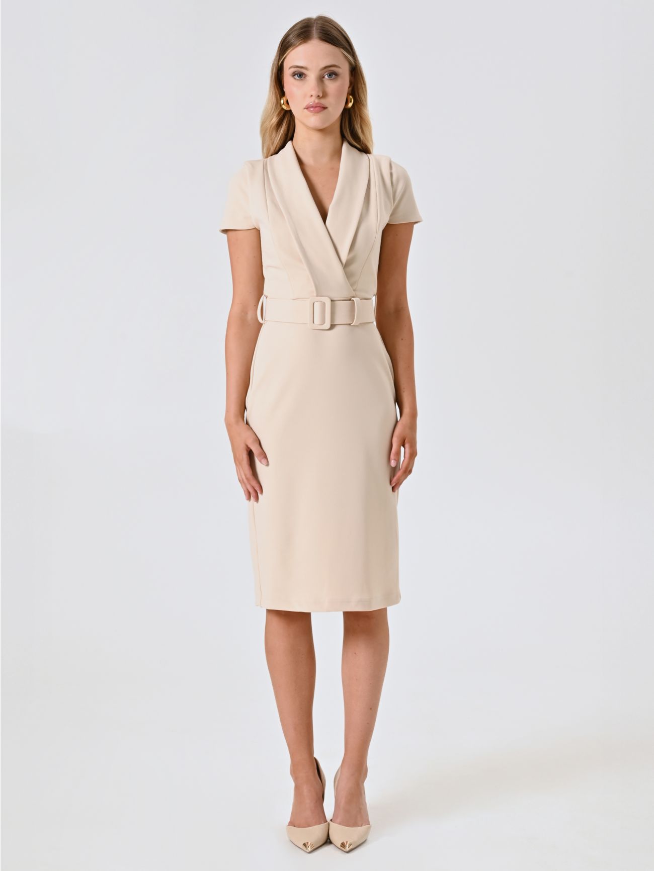 Tubino Beige Chiaro in Scuba Mano Crepe det_1