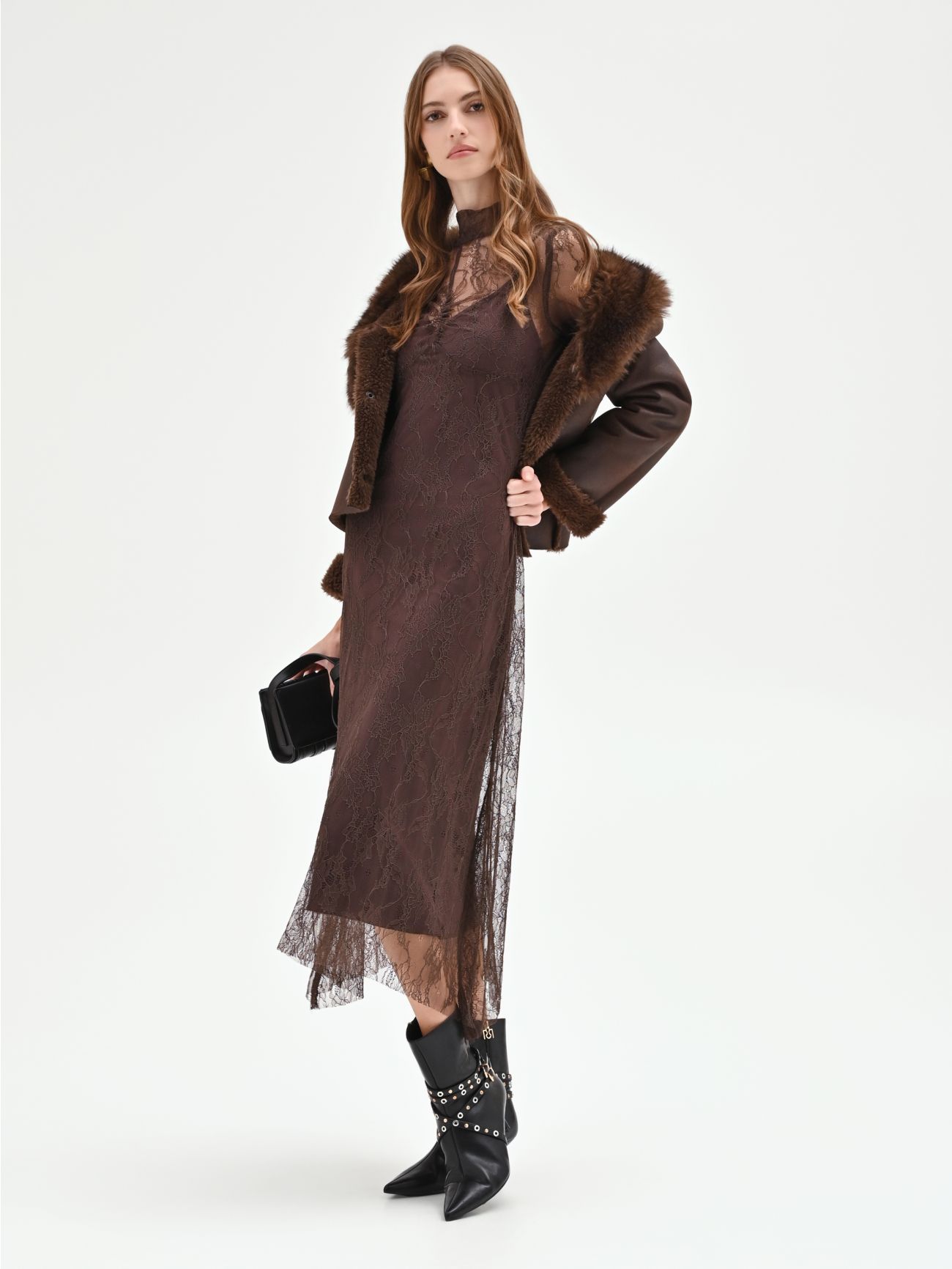 Chocolate Lace Midi Dress  Rinascimento
