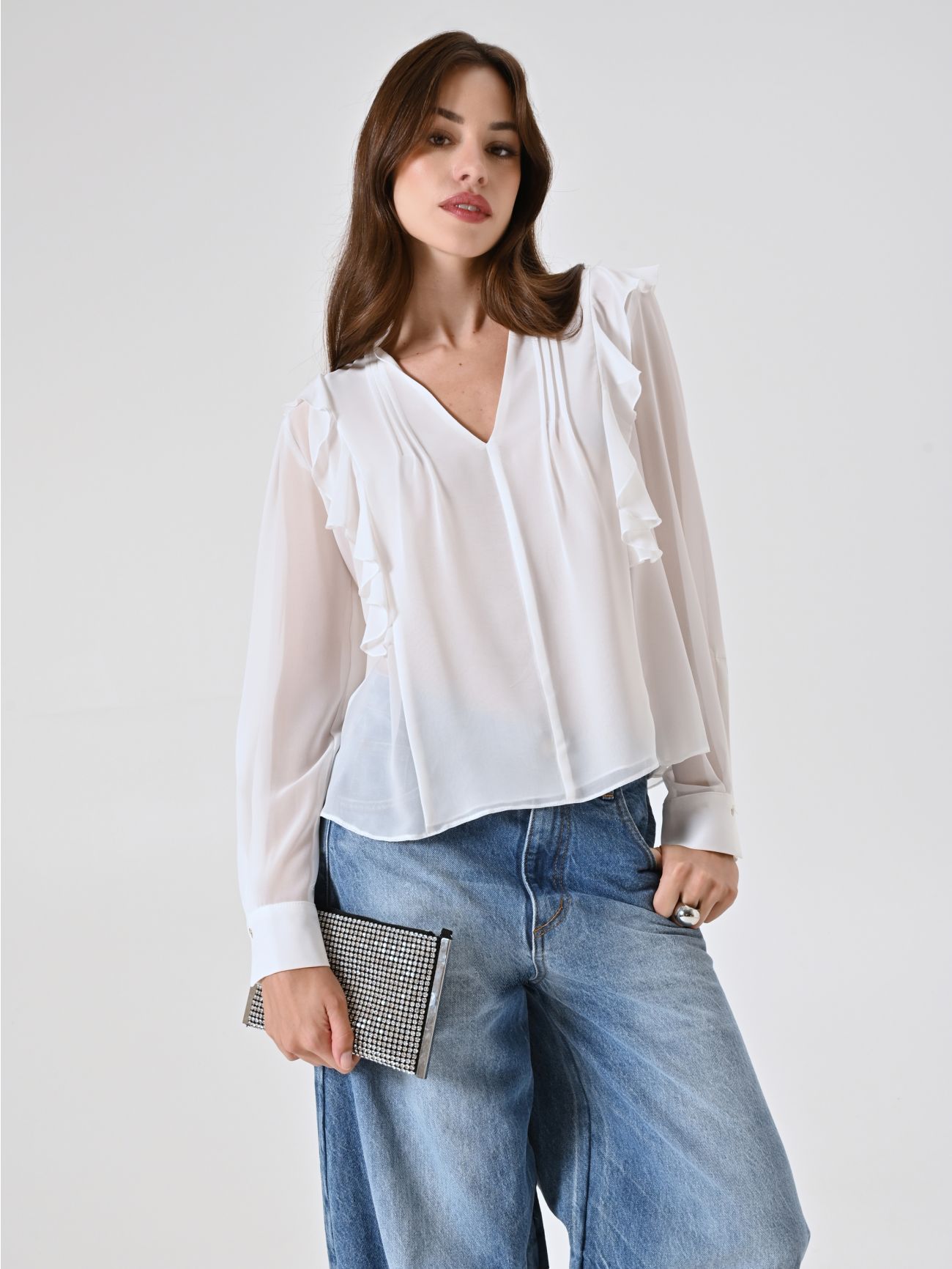 White Blouse with Ruffles and Gold Chain sp_e1