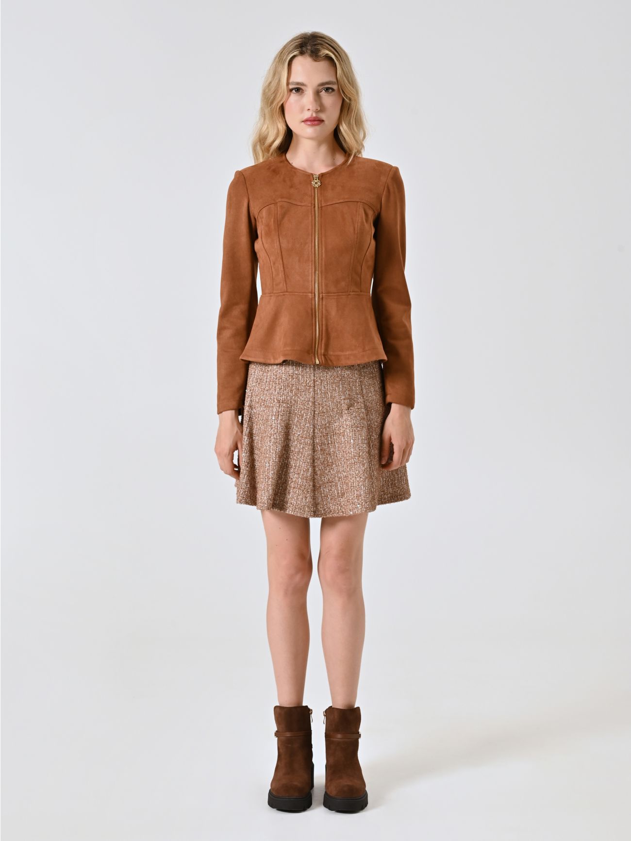 Brown Dainetto-effect Leather Jacket det_1