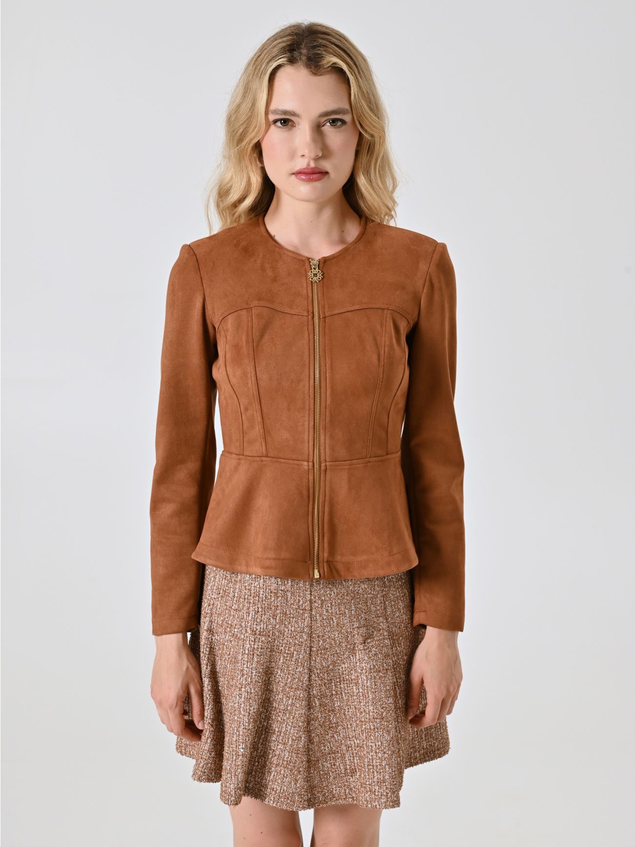 Brown Dainetto-effect Leather Jacket det_2