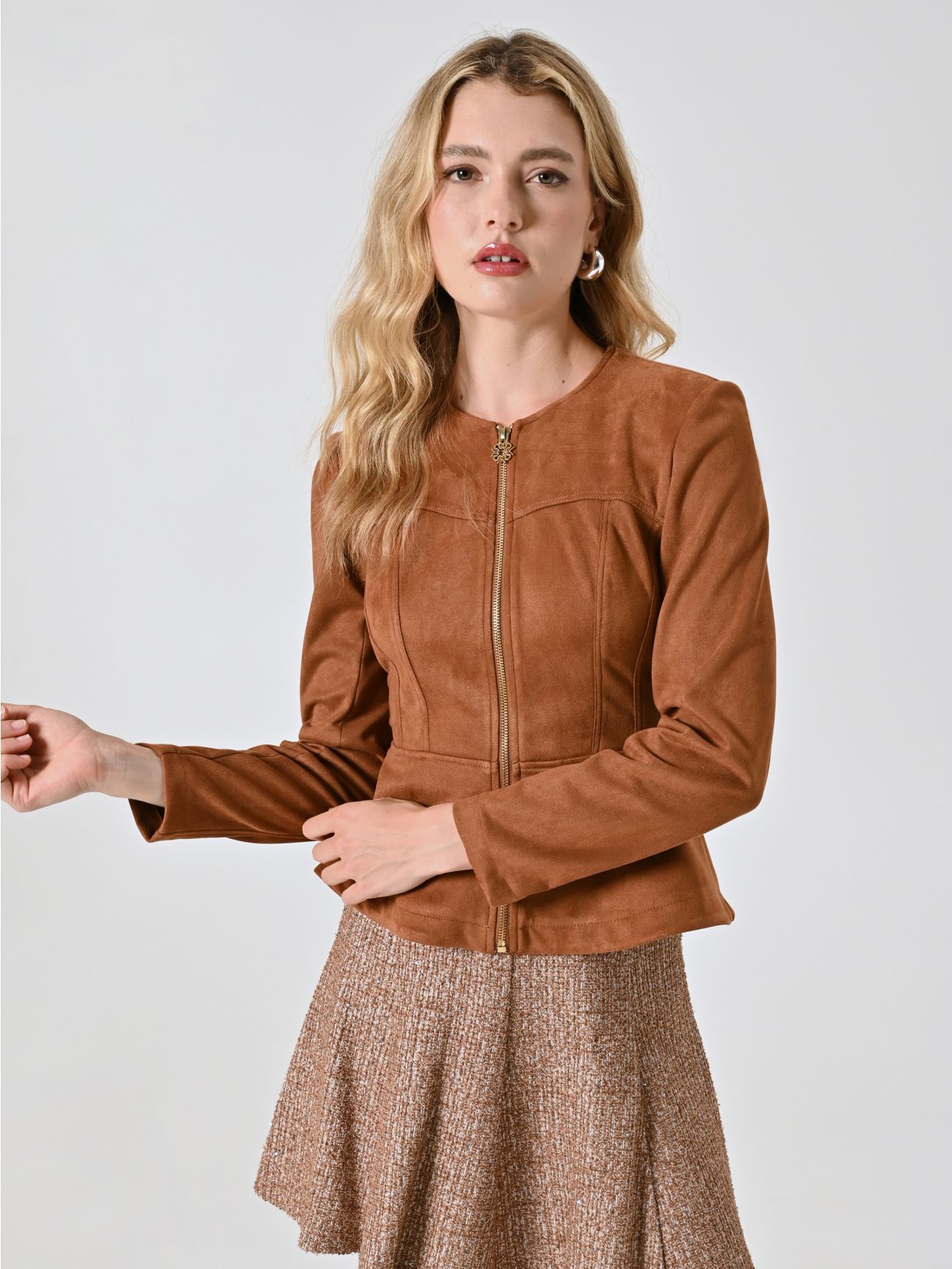 Brown Dainetto-effect Leather Jacket in_i7