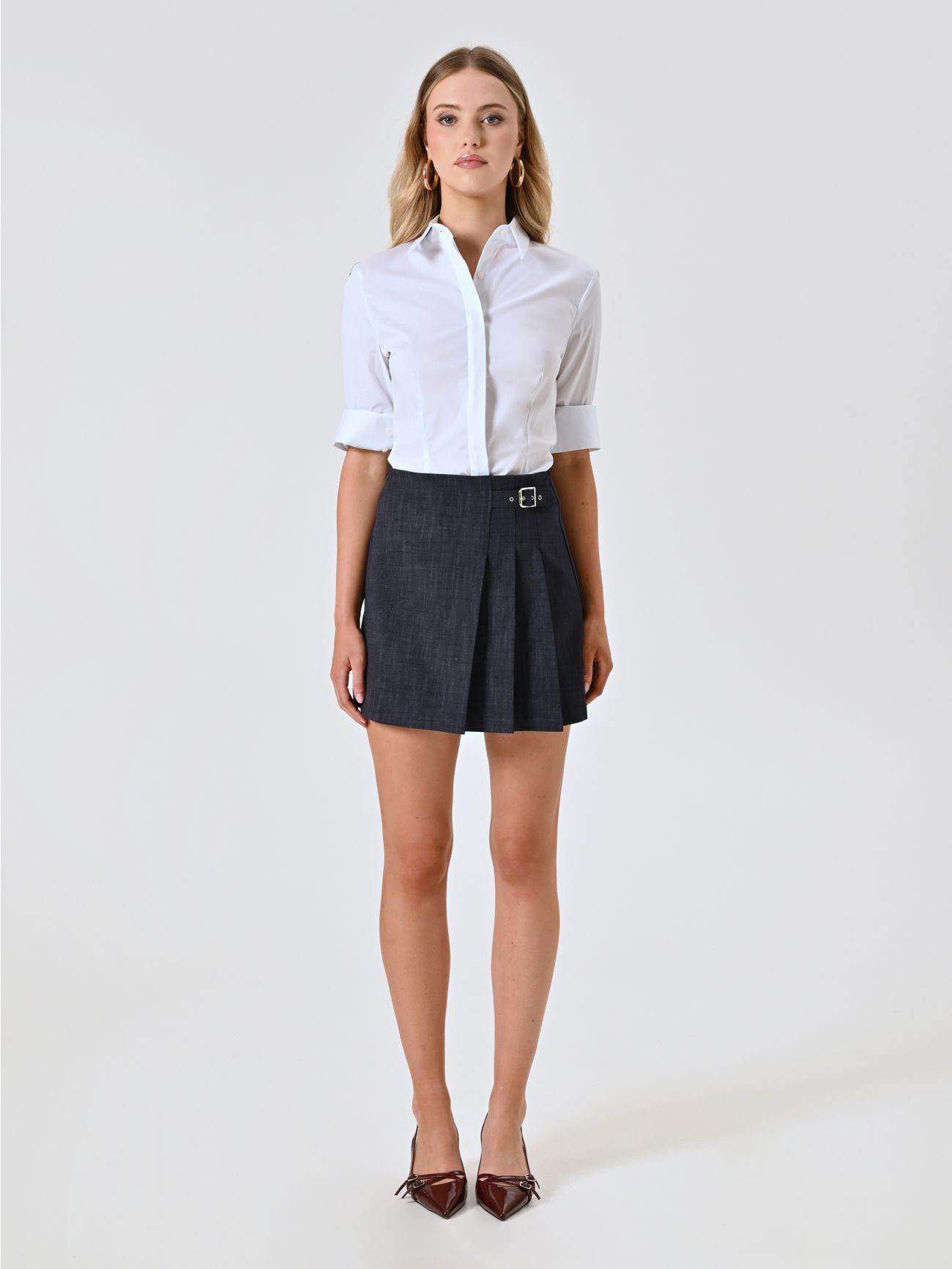 Mini spódnica z tkaniny slub punto Milano z efektem denimu det_1