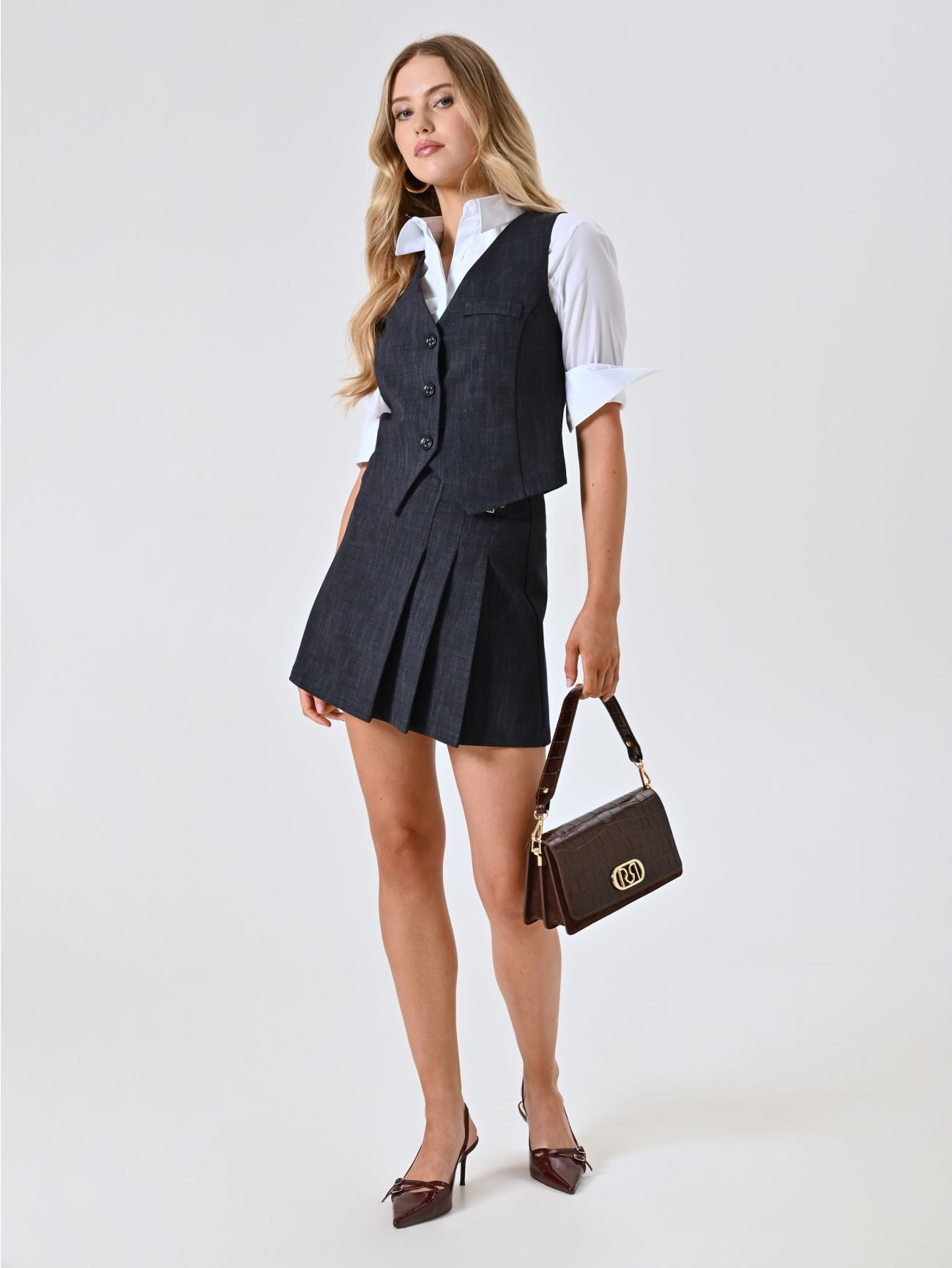 Mini spódnica z tkaniny slub punto Milano z efektem denimu in_i4