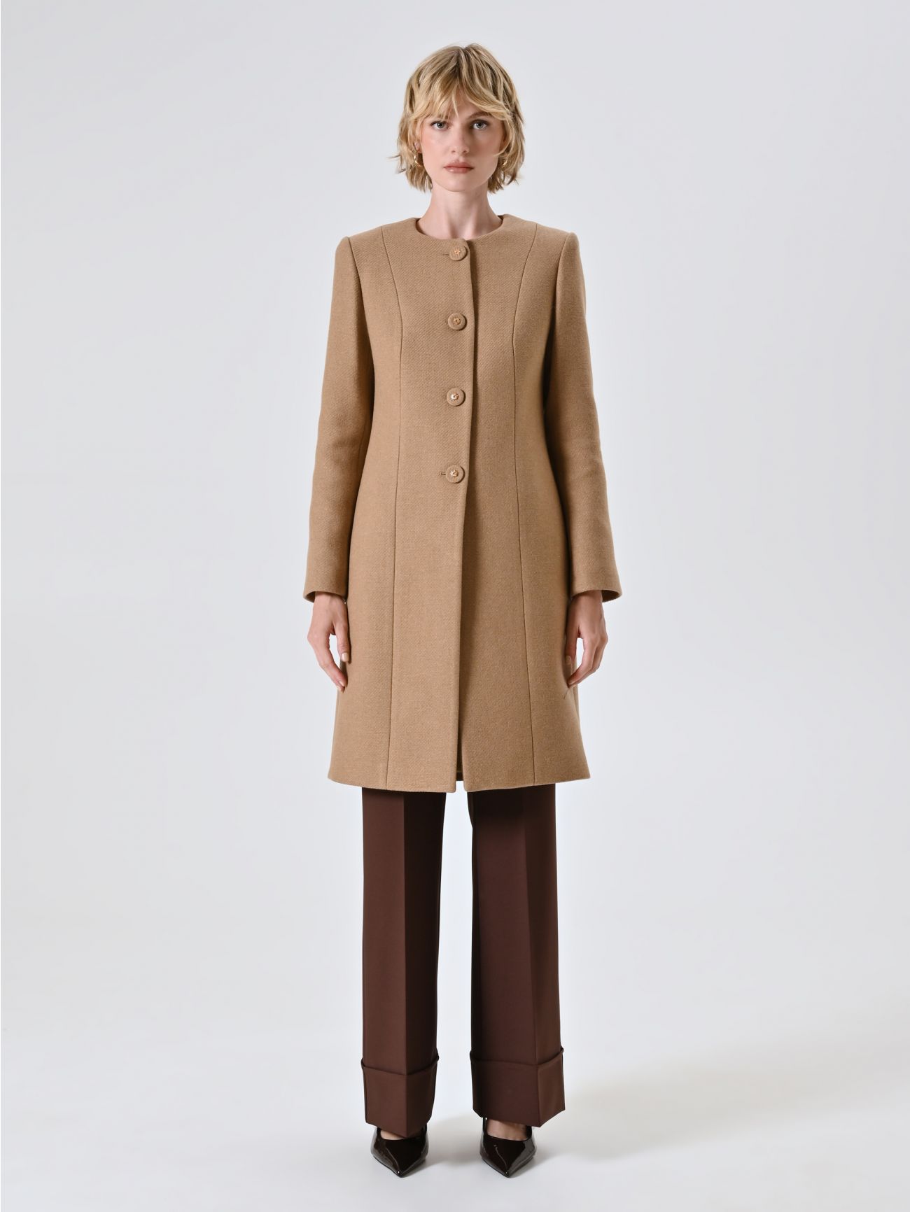 Cappotto Cammello con Sciarpa Removibile  det_1