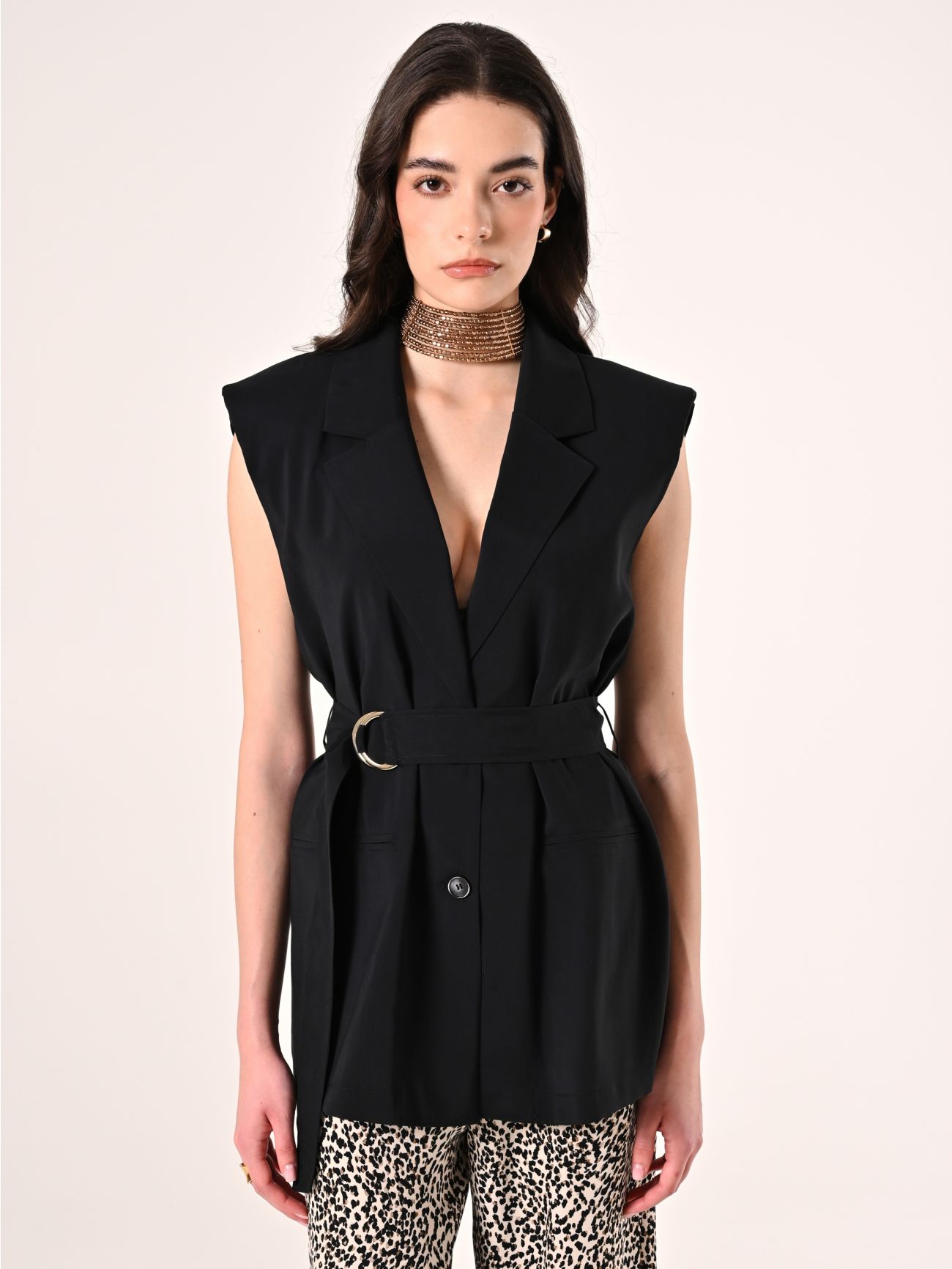 Black Viscose-Blend Waistcoat det_2