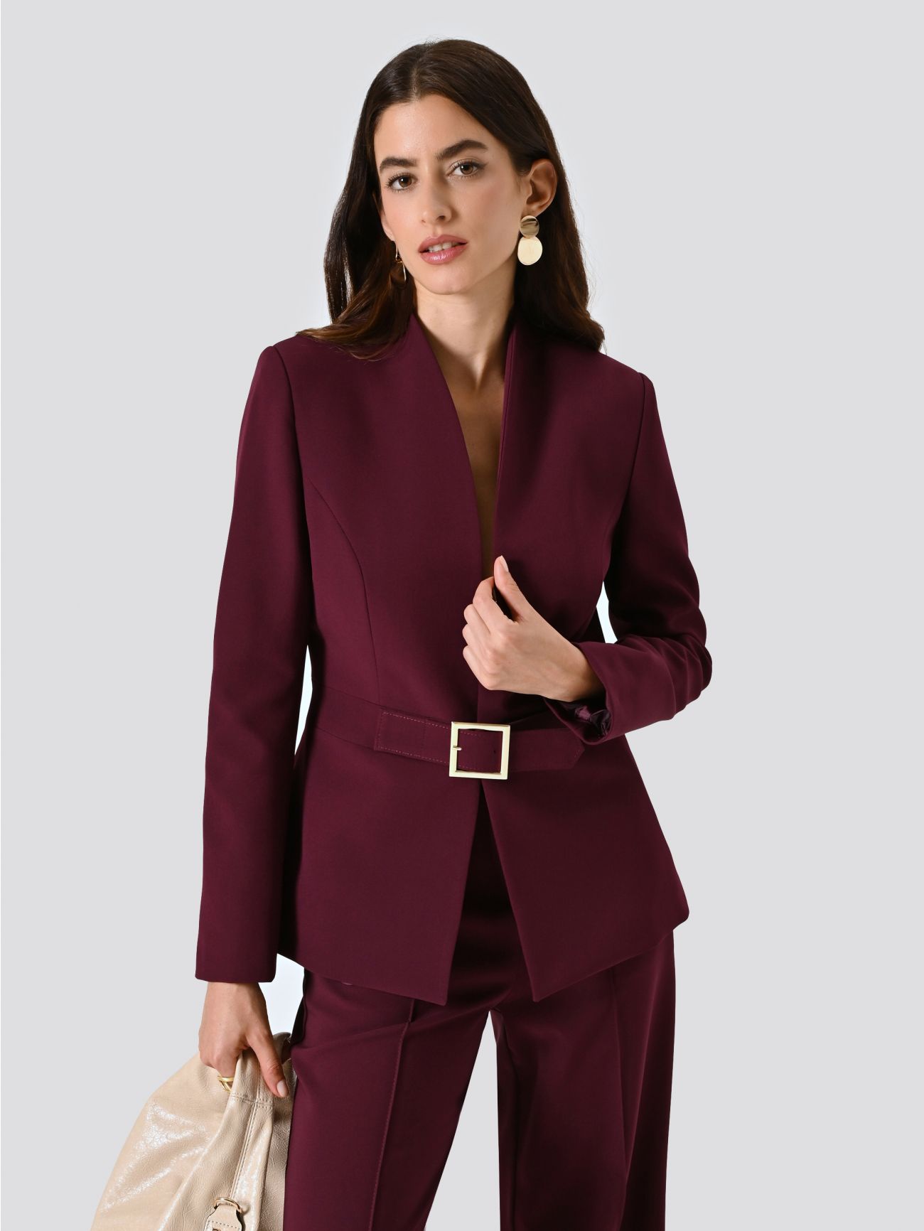 Burgundy Technical Fabric Jacket with Geometric Buckle  Rinascimento
