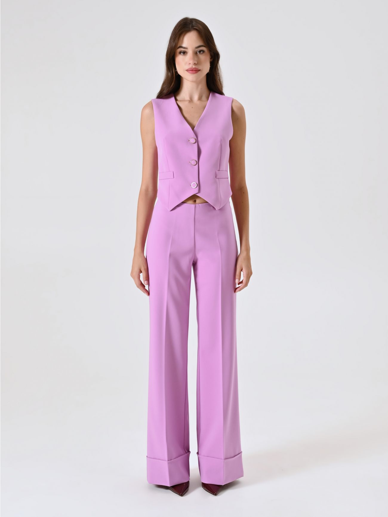 Pantaloni Rosa Orchidea Ampi con Maxi Risvolto in Tessuto Tecnico det_1