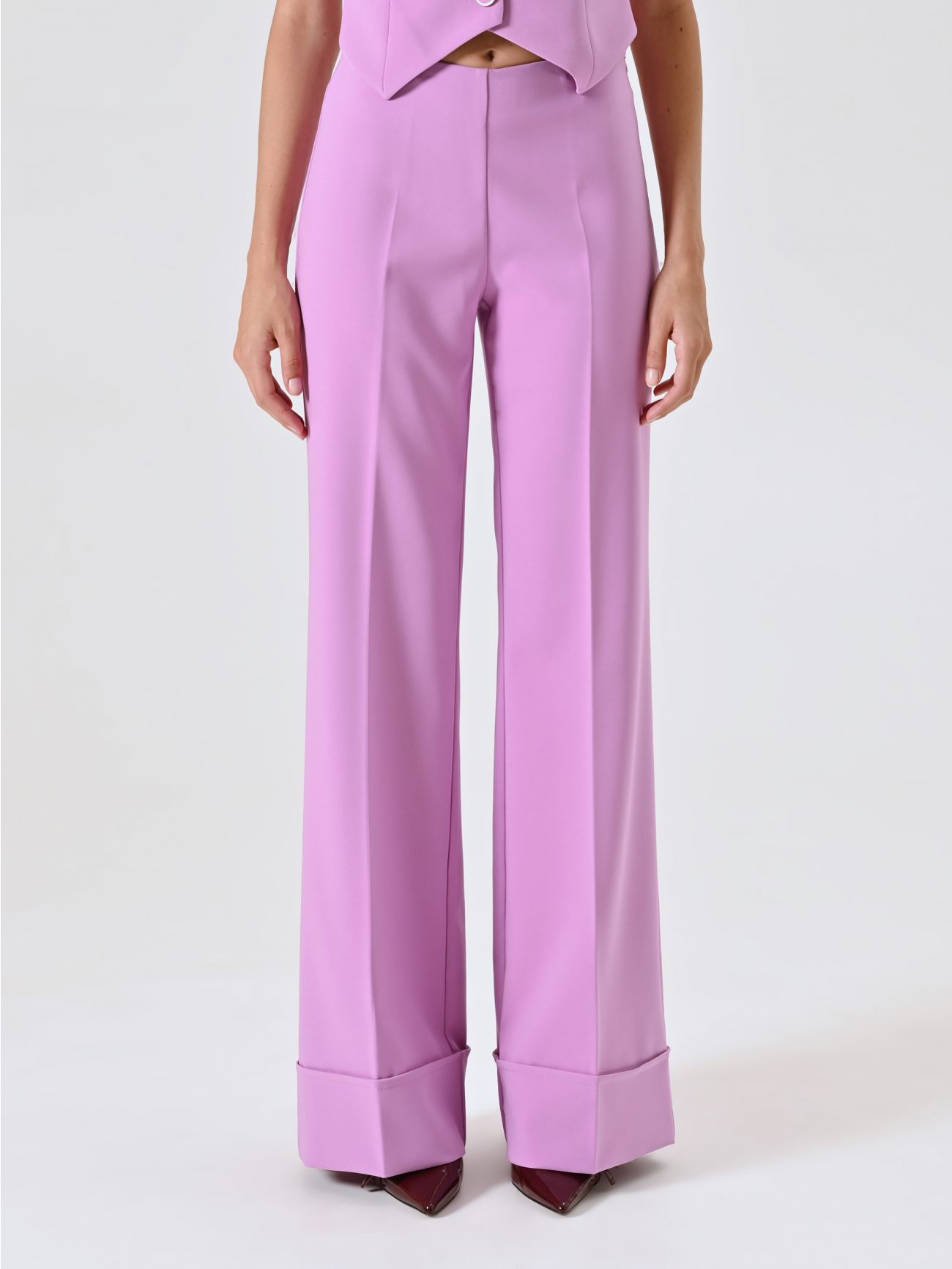 Pantaloni Rosa Orchidea Ampi con Maxi Risvolto in Tessuto Tecnico det_2