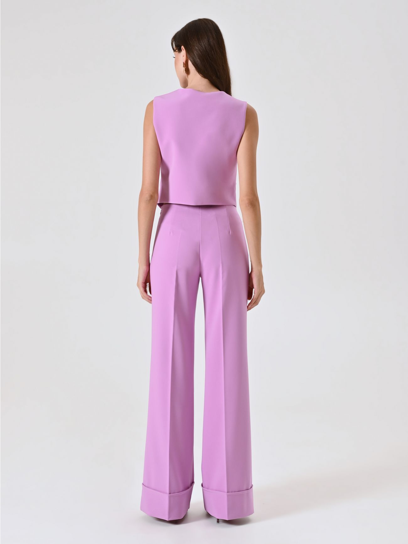 Pantaloni Rosa Orchidea Ampi con Maxi Risvolto in Tessuto Tecnico det_3