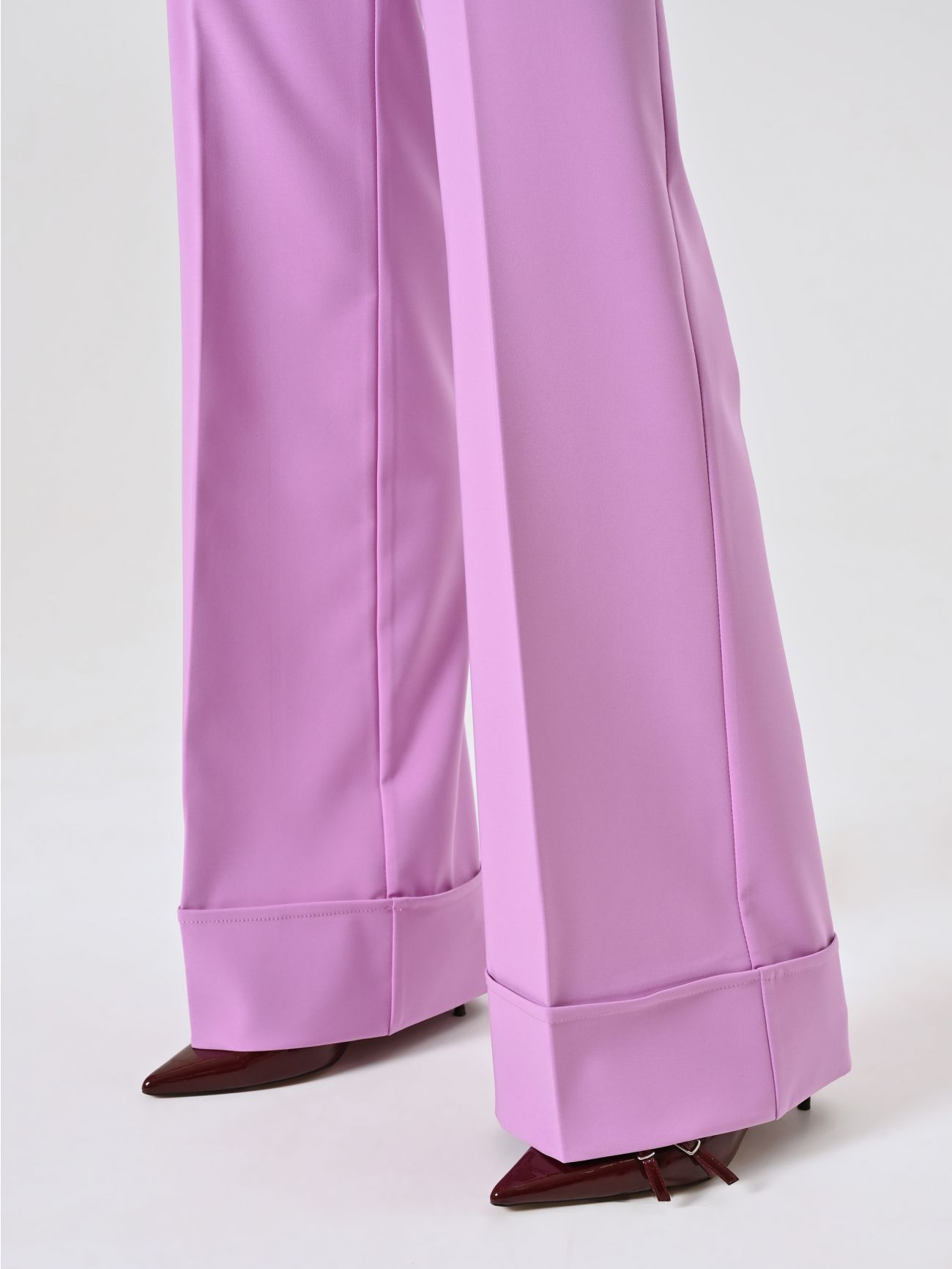 Pantaloni Rosa Orchidea Ampi con Maxi Risvolto in Tessuto Tecnico in_i5