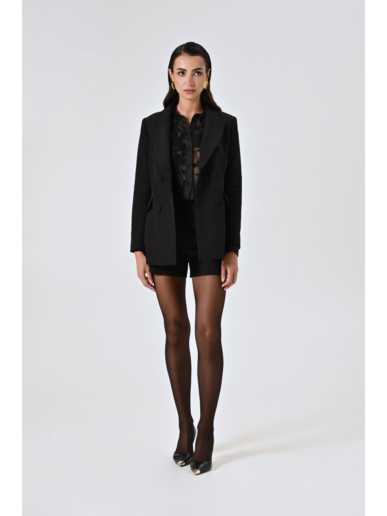 Black Double-Breasted Jacket with Covered Buttons  Rinascimento