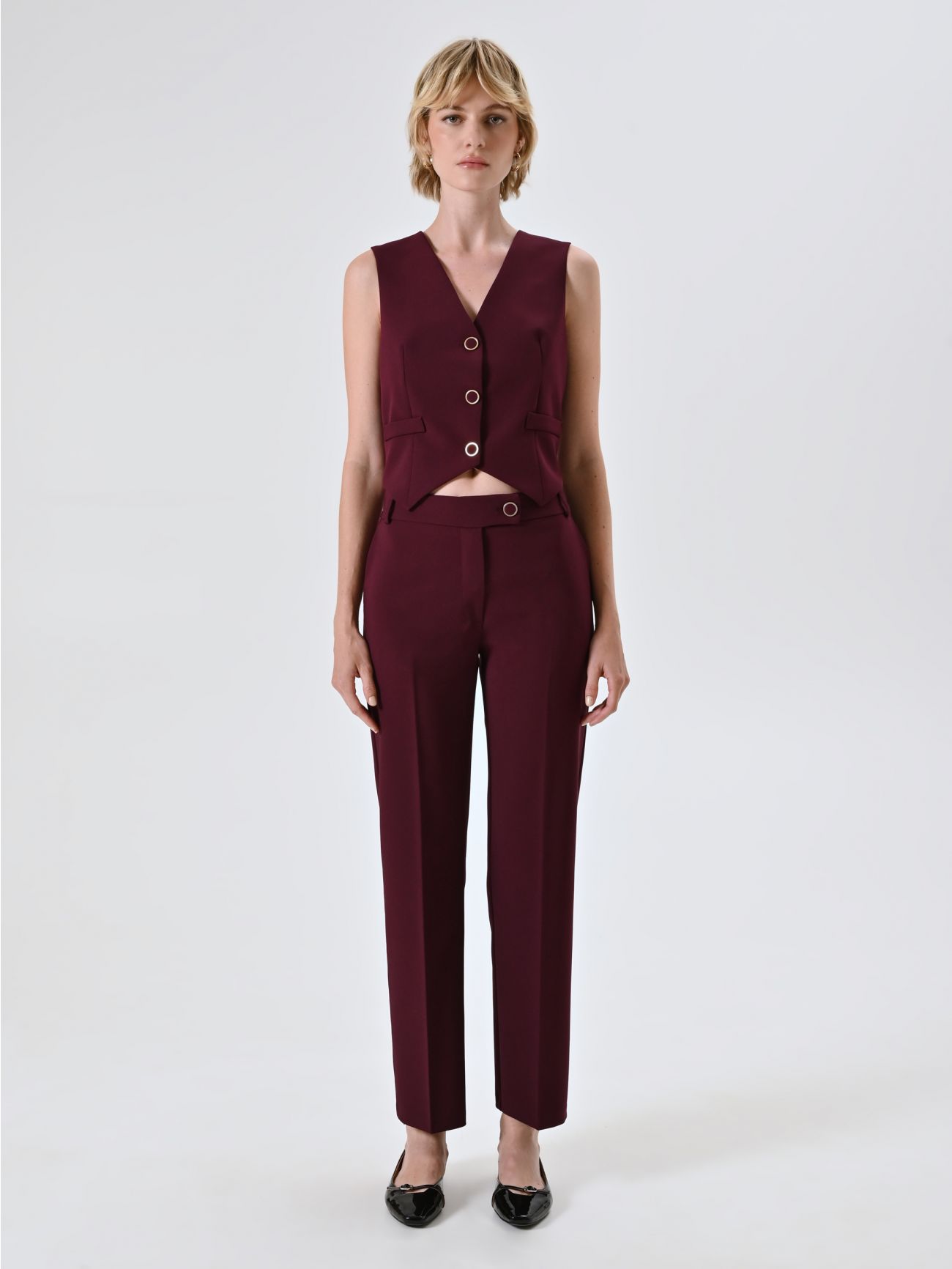 Pantaloni Bordeaux Skinny in Tessuto Tecnico det_1
