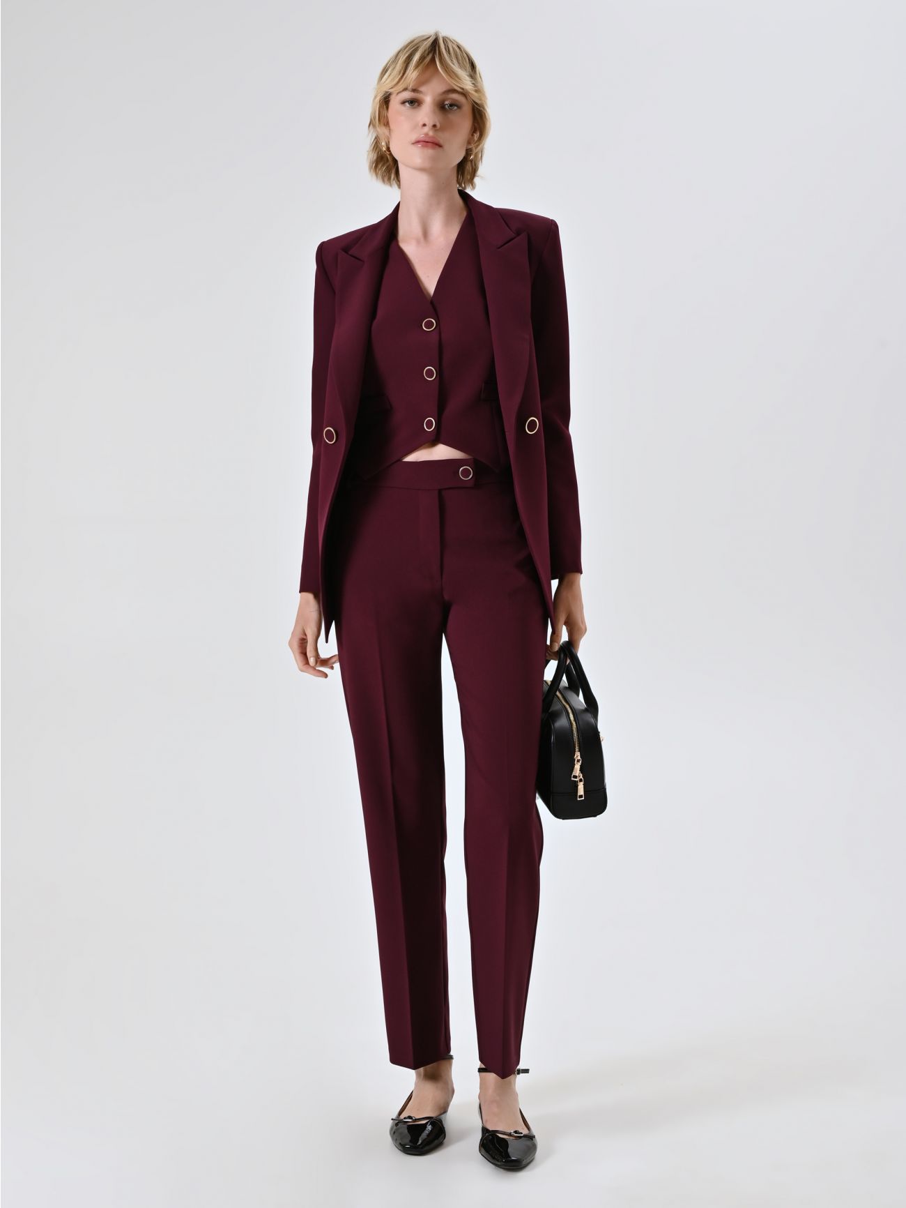 Pantaloni Bordeaux Skinny in Tessuto Tecnico sp_e1