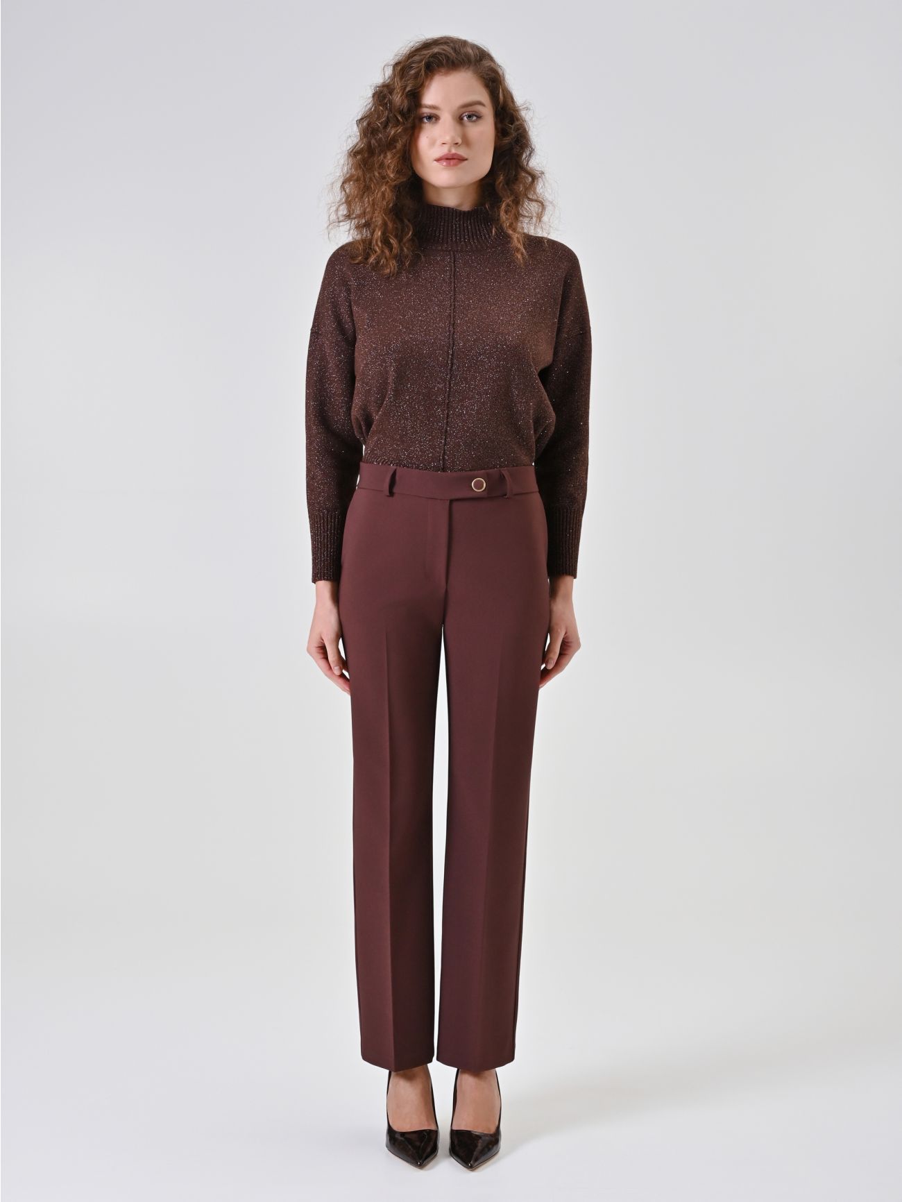 Pantaloni Skinny Marrone Cioccolato in Tessuto Tecnico det_1