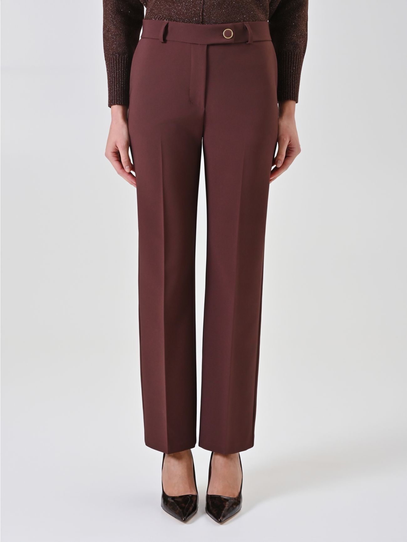 Pantaloni Skinny Marrone Cioccolato in Tessuto Tecnico det_2