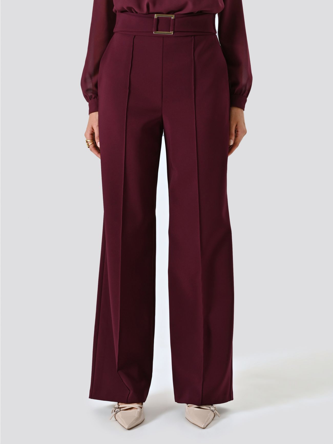Burgundy Technical Fabric Trousers with Geometric Buckle det_2