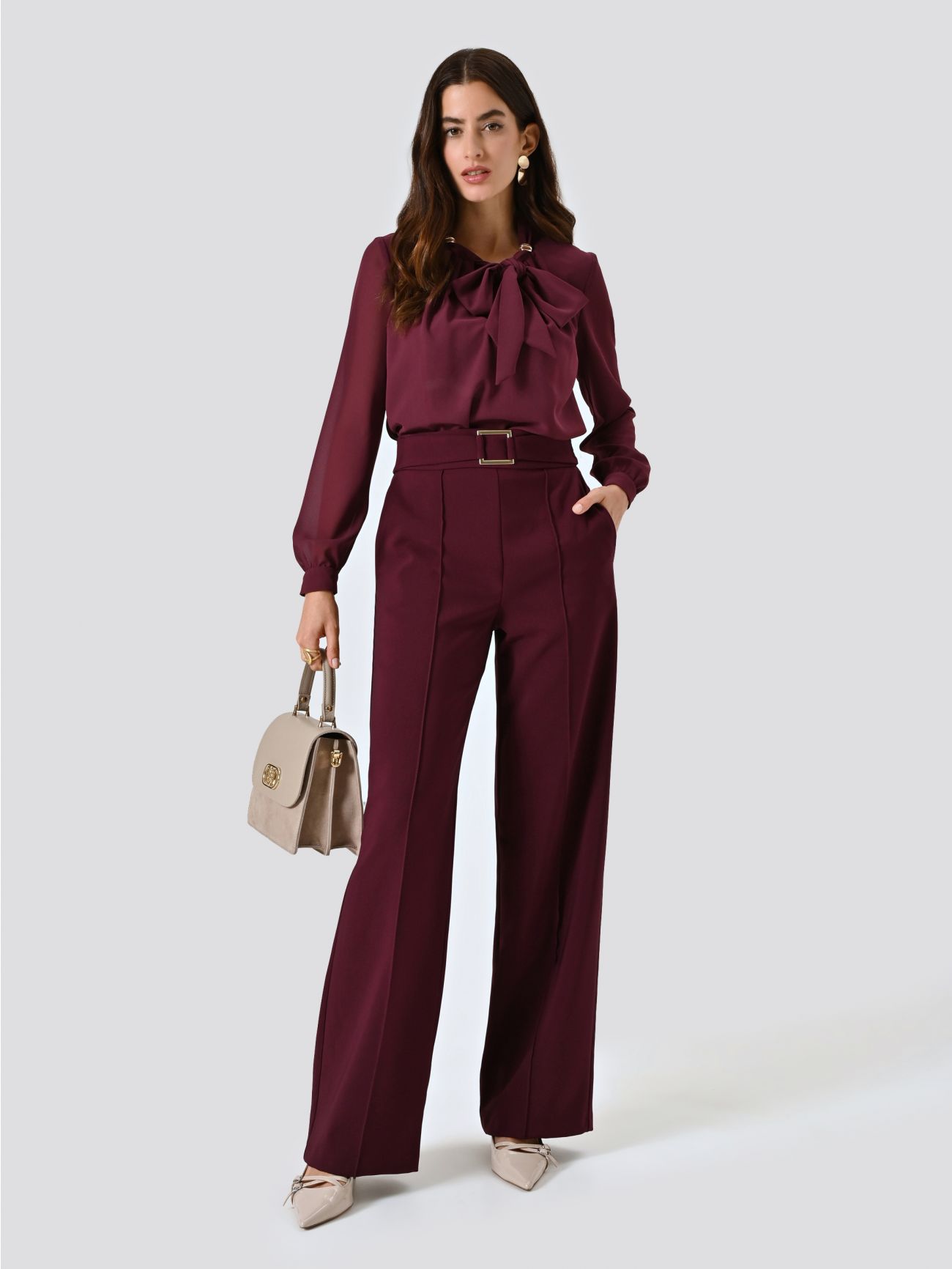 Burgundy Technical Fabric Trousers with Geometric Buckle  Rinascimento