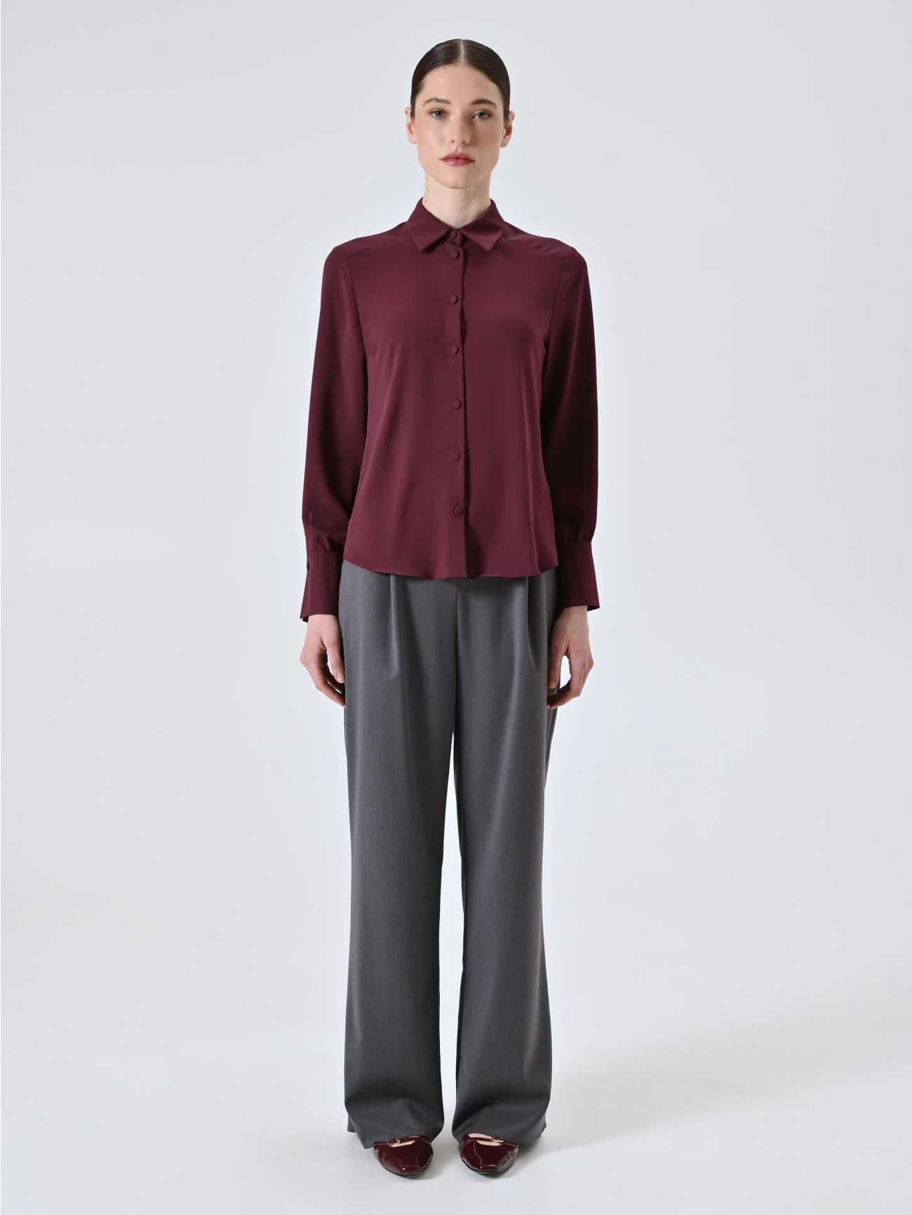 Burgundy Shirt with Covered Buttons det_1