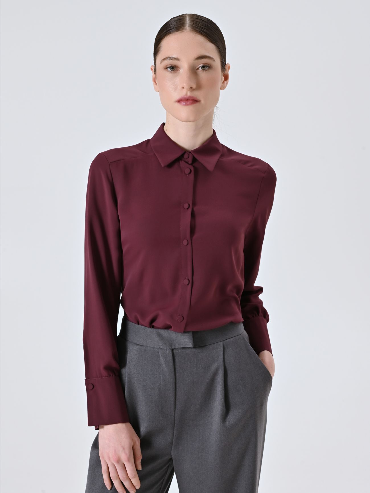 Burgundy Shirt with Covered Buttons in_i7