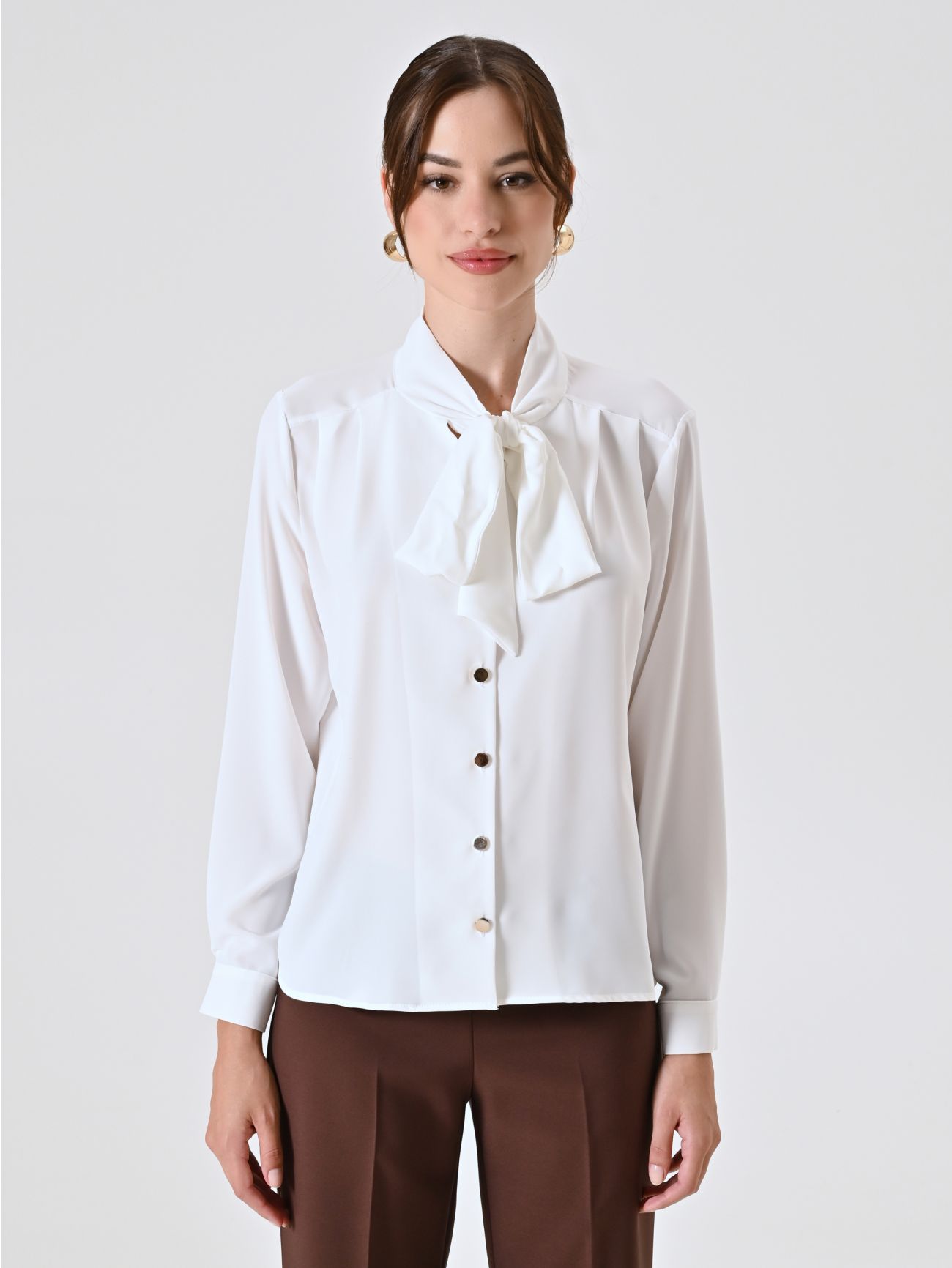 White Satin Blouse with Bow det_2