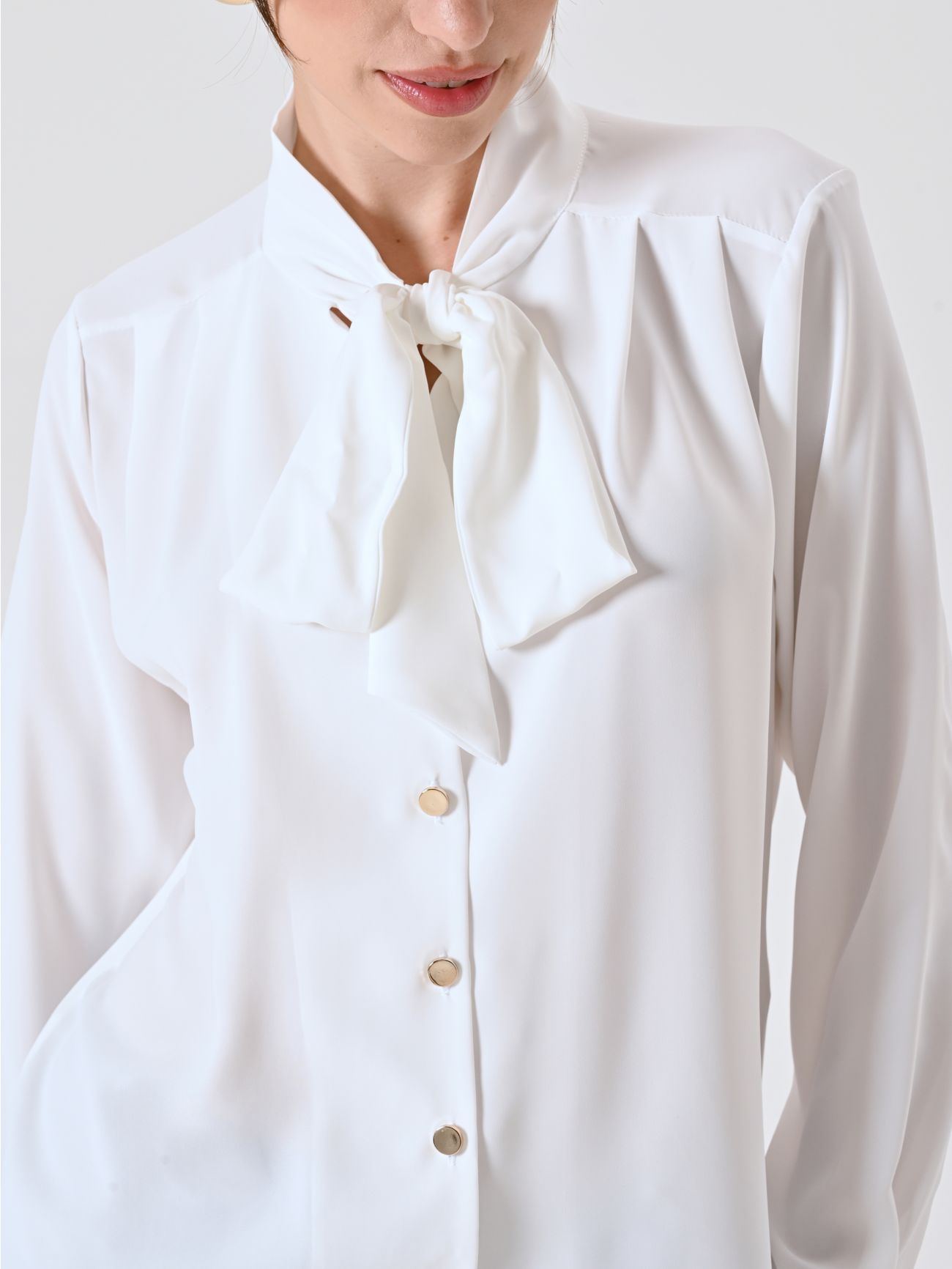 White Satin Blouse with Bow in_i5