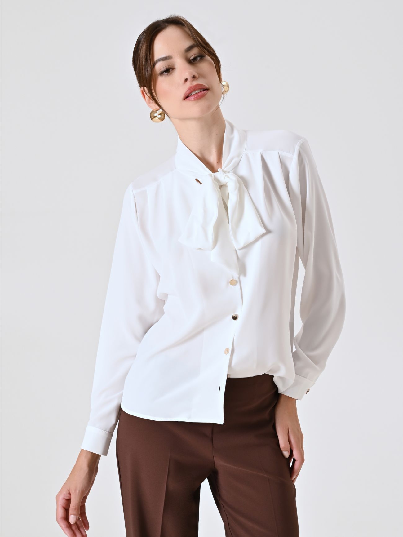 White Satin Blouse with Bow in_i7