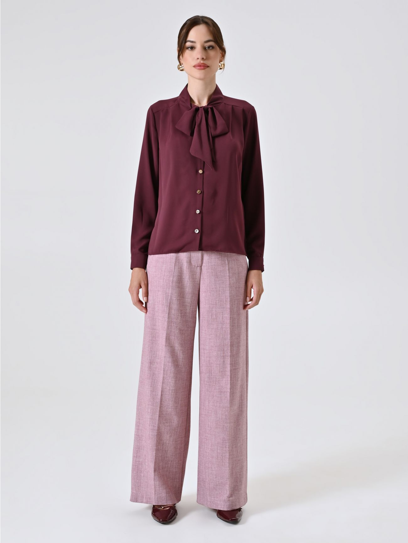 Burgundy Satin Blouse with Bow det_1