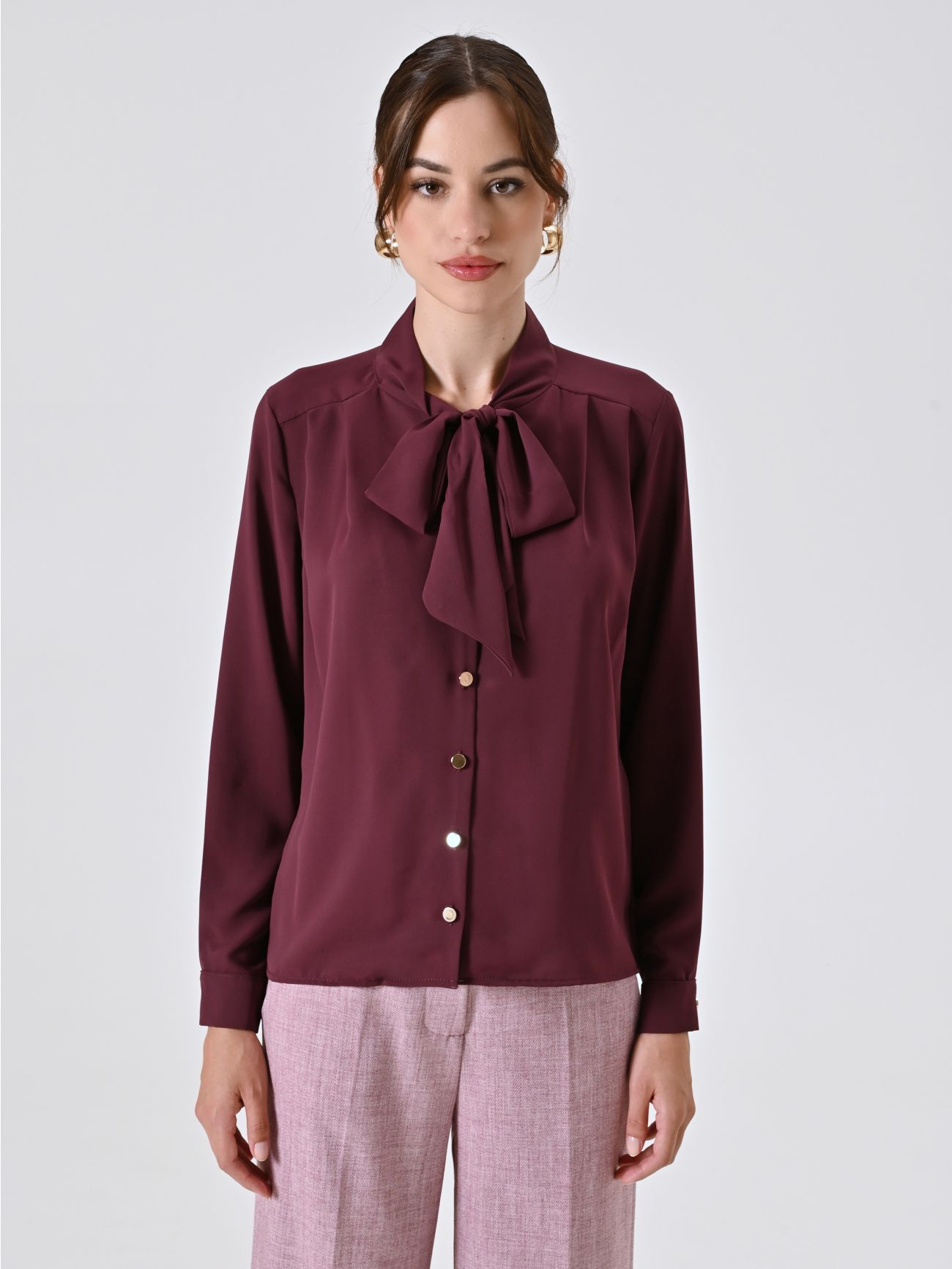Burgundy Satin Blouse with Bow det_2