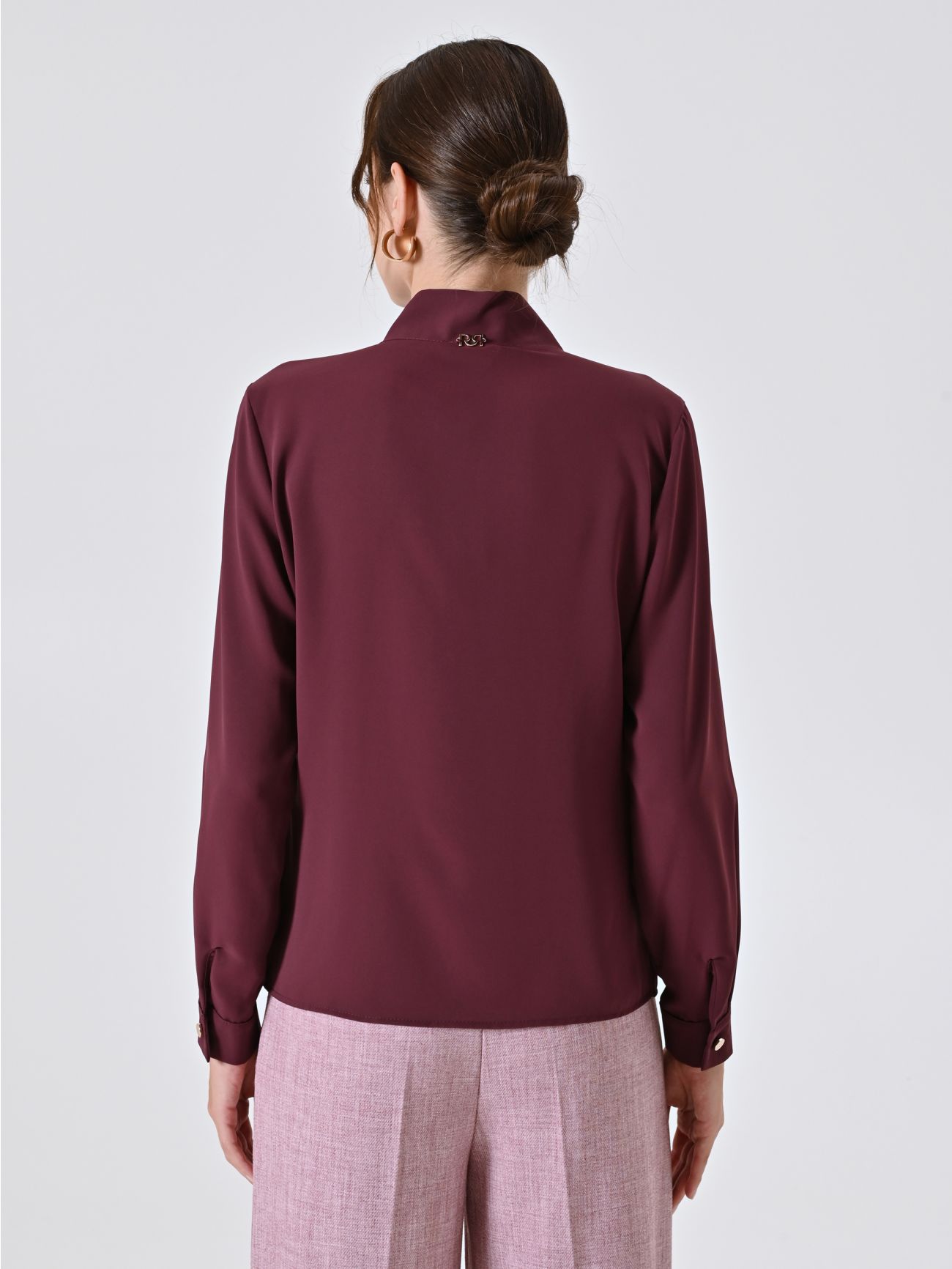Burgundy Satin Blouse with Bow det_3