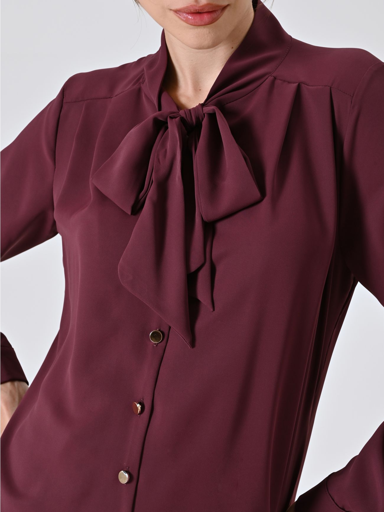 Burgundy Satin Blouse with Bow in_i5
